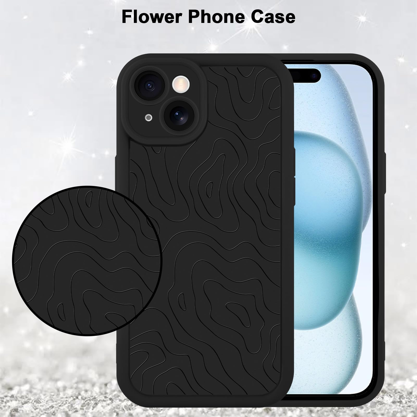 Foto 6 pulgar | Funda De Teléfono Mzelq Para Iphone 15 Silicone Wave Ripple Black - Venta Internacional.
