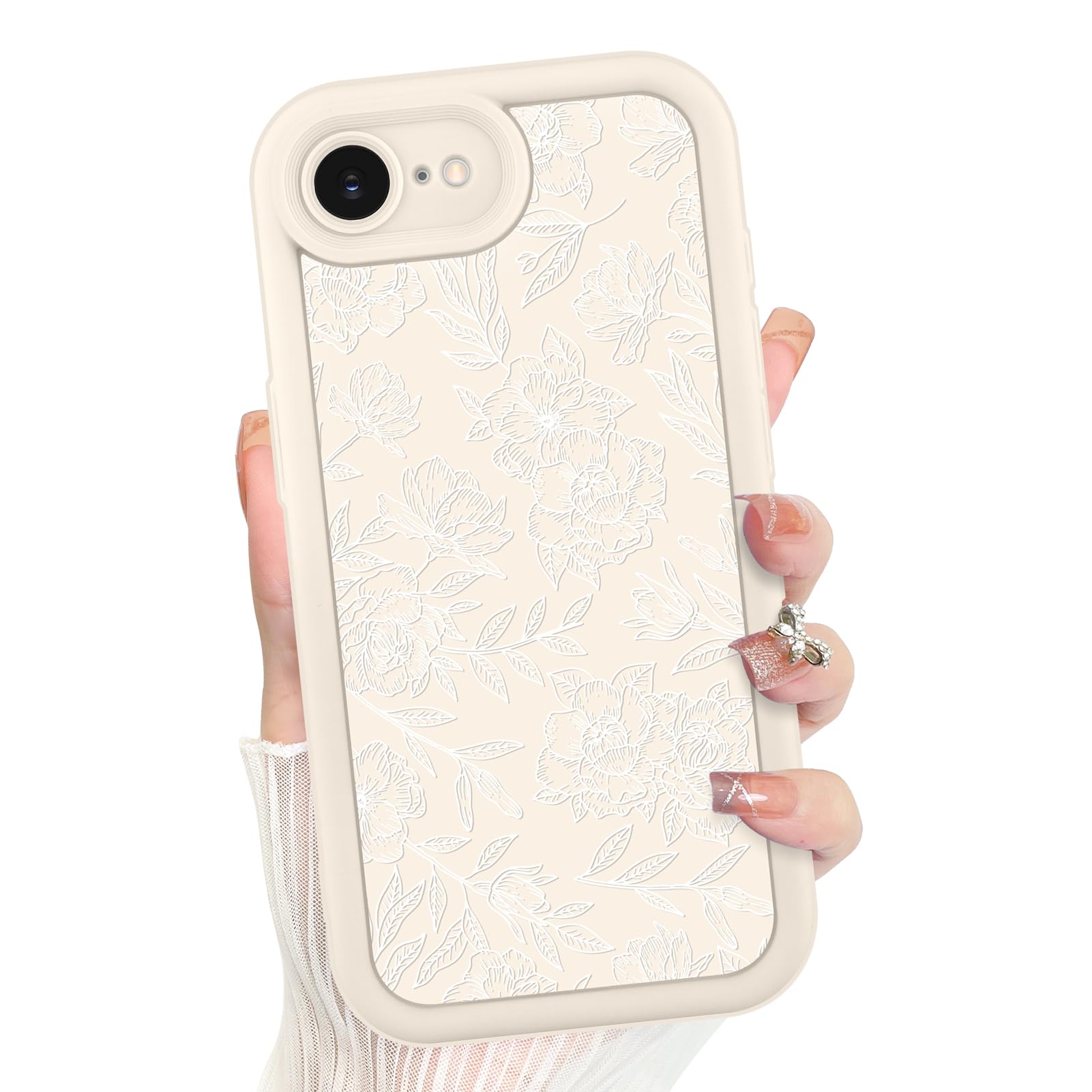 Foto 2 pulgar | Funda De Teléfono Mzelq Para Iphone 16e, Silicona, Rosa, Floral, Blanca - Venta Internacional.
