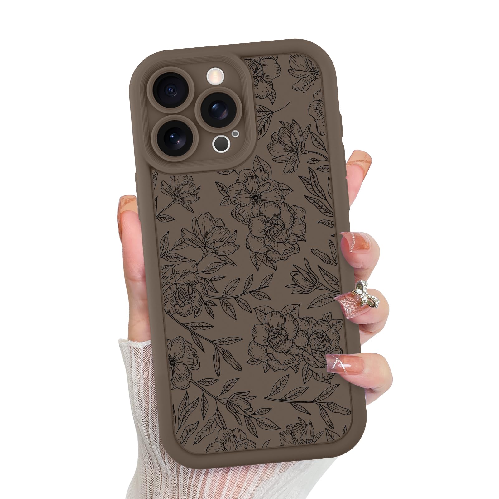 Funda De Teléfono Mzelq Para Iphone 15 Pro Max De Silicona Con Estampado Floral Marrón - Venta Internacional.
