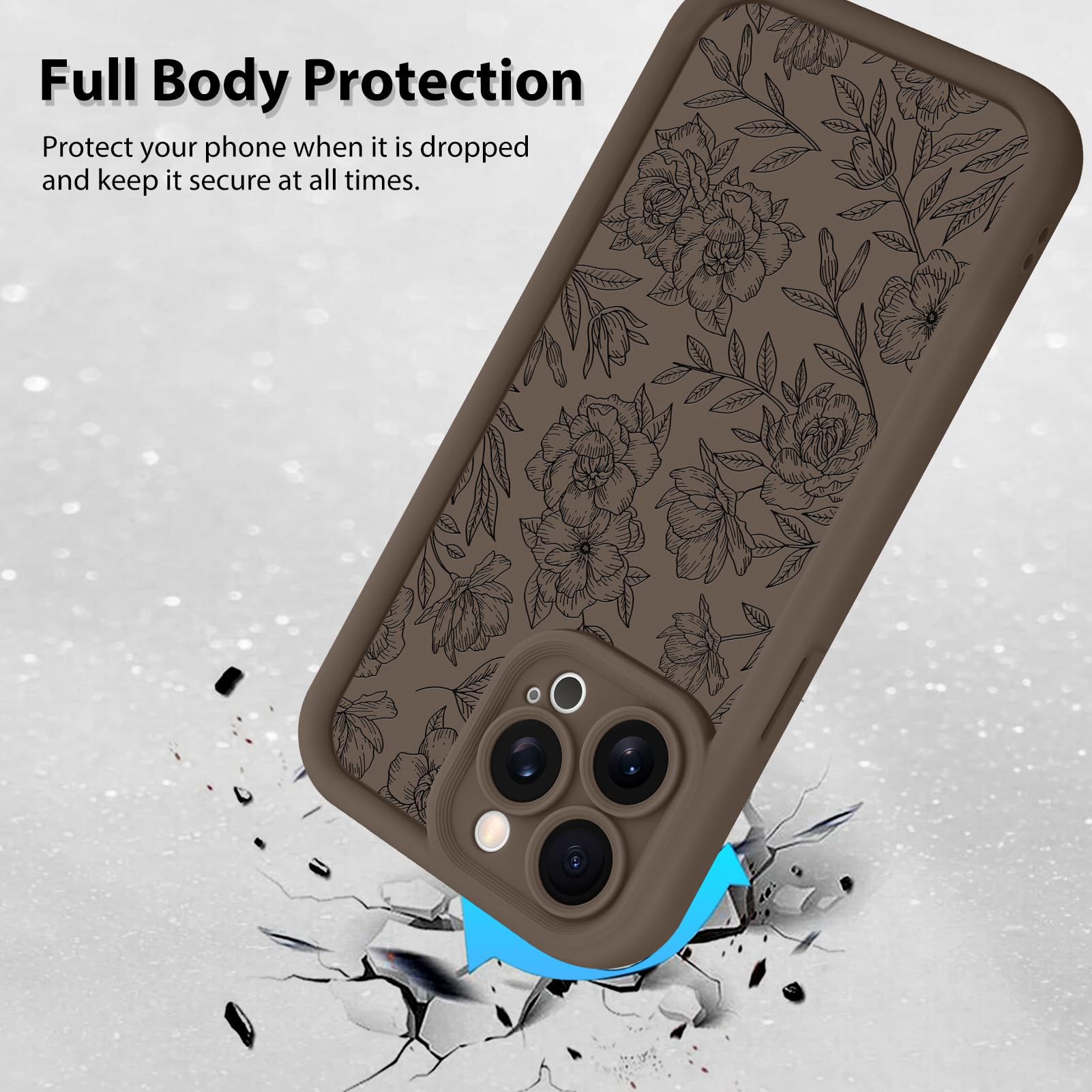 Foto 3 pulgar | Funda De Teléfono Mzelq Para Iphone 15 Pro Max De Silicona Con Estampado Floral Marrón - Venta Internacional.
