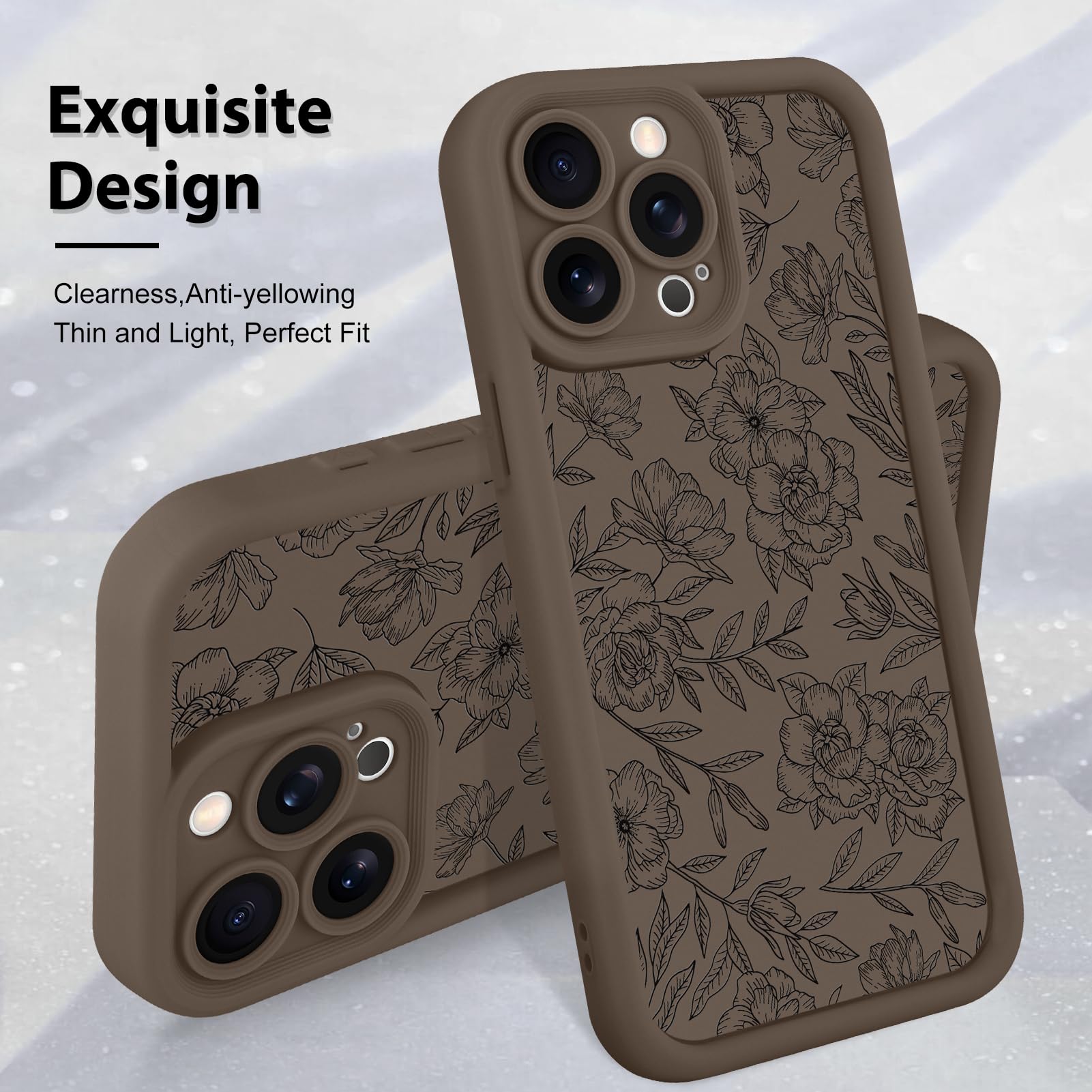 Foto 4 pulgar | Funda De Teléfono Mzelq Para Iphone 15 Pro Max De Silicona Con Estampado Floral Marrón - Venta Internacional.