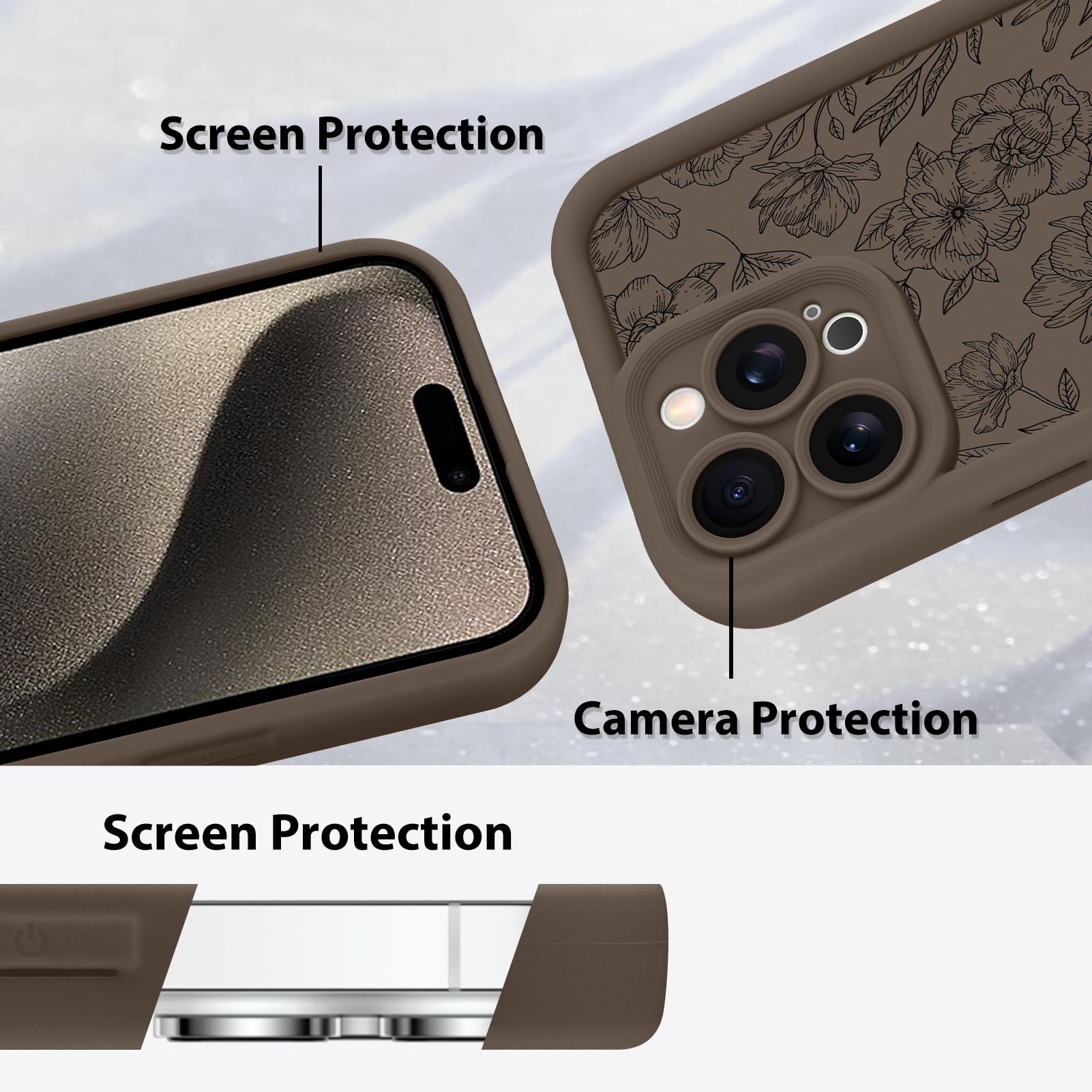Foto 5 pulgar | Funda De Teléfono Mzelq Para Iphone 15 Pro Max De Silicona Con Estampado Floral Marrón - Venta Internacional.