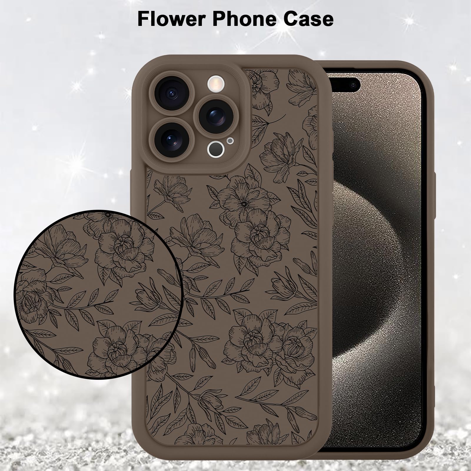 Foto 6 pulgar | Funda De Teléfono Mzelq Para Iphone 15 Pro Max De Silicona Con Estampado Floral Marrón - Venta Internacional.