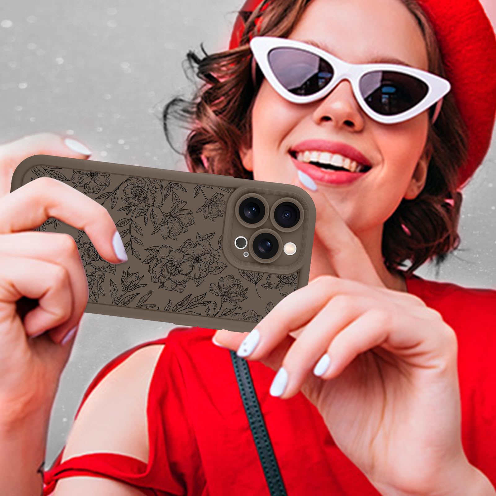 Foto 7 pulgar | Funda De Teléfono Mzelq Para Iphone 15 Pro Max De Silicona Con Estampado Floral Marrón - Venta Internacional.