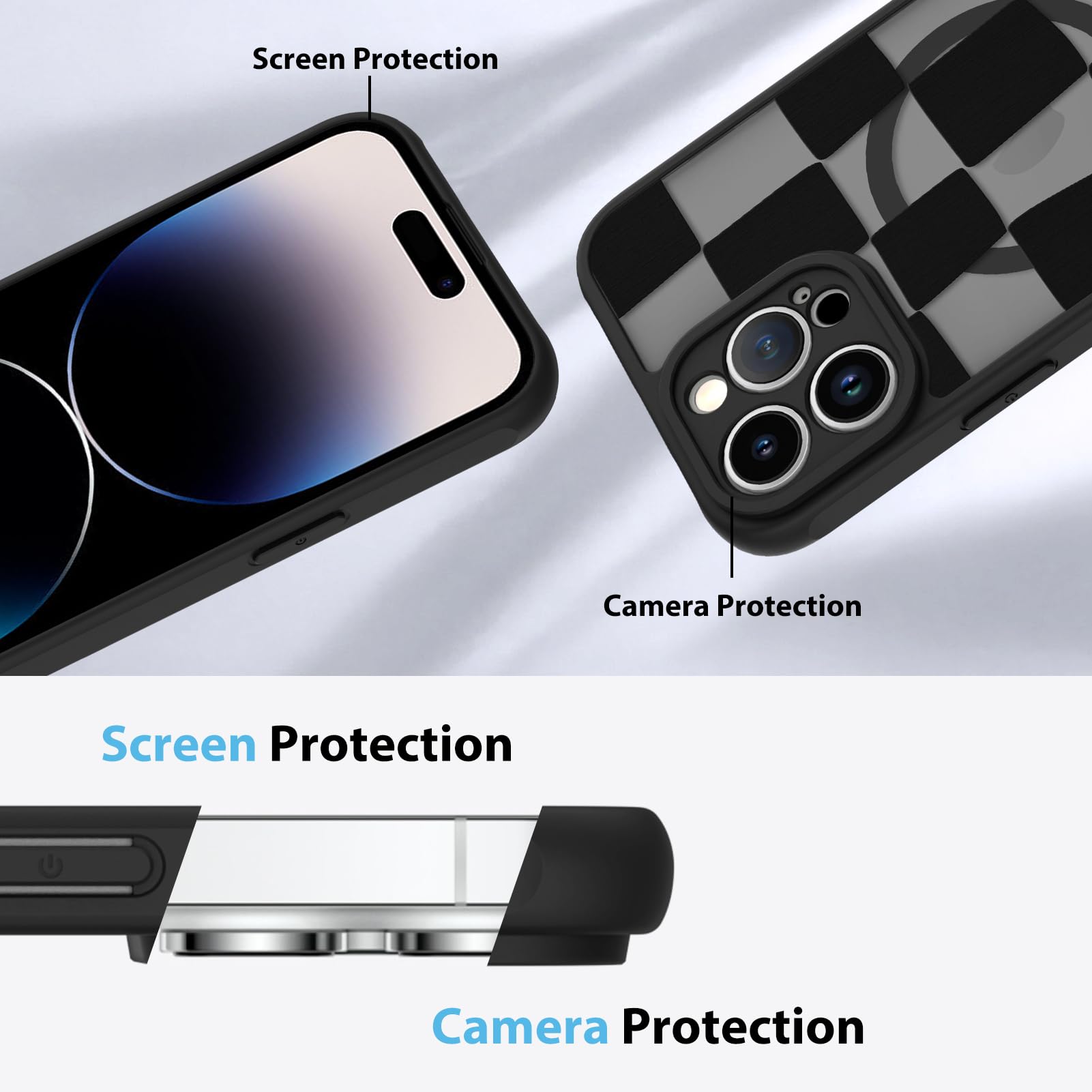 Foto 6 pulgar | Funda De Teléfono Kanghar Para Iphone 14 Pro Max A Cuadros Mate - Venta Internacional.