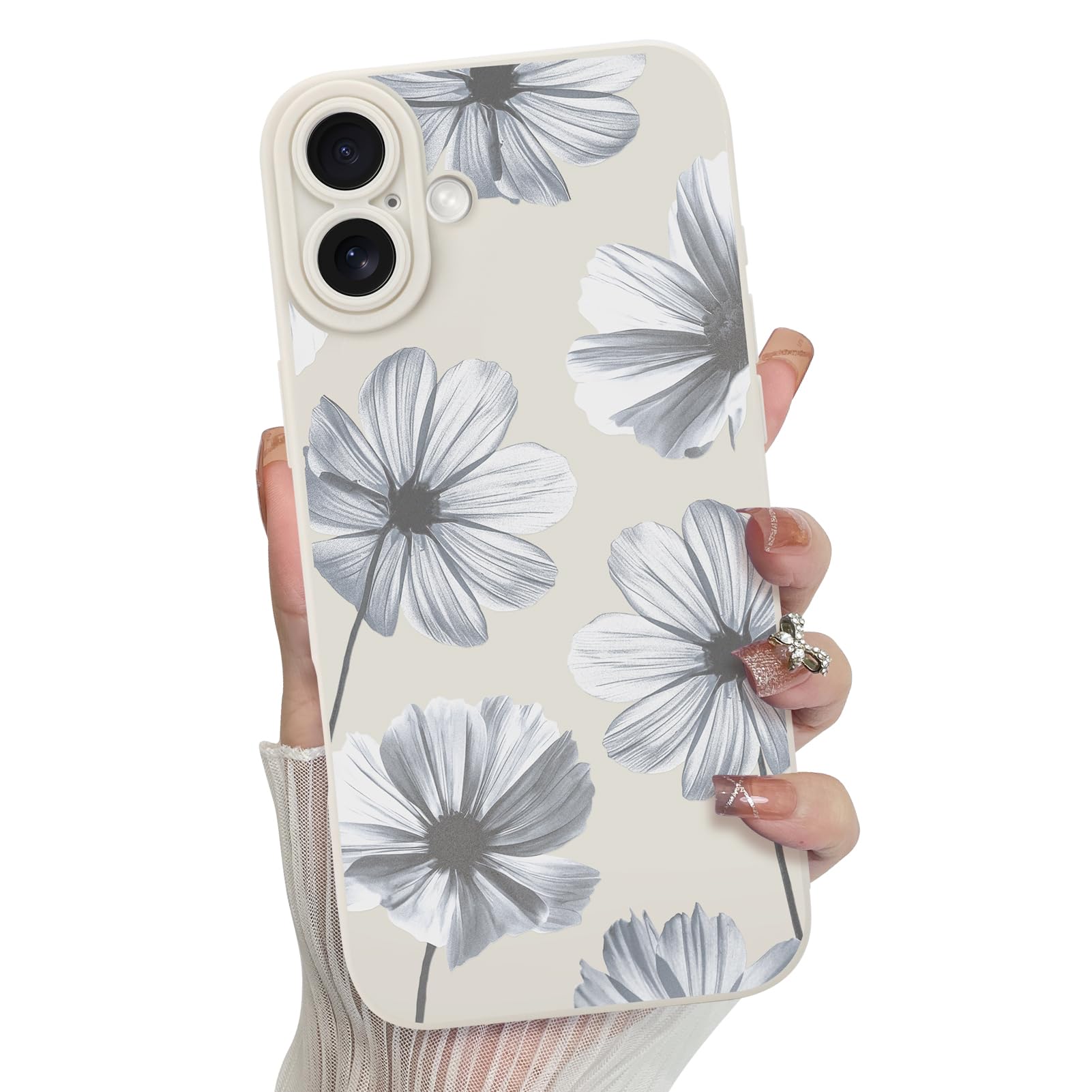 Foto 1 | Funda De Teléfono Mzelq Para Iphone 16 De Silicona Con Flores Florales Blancas - Venta Internacional.