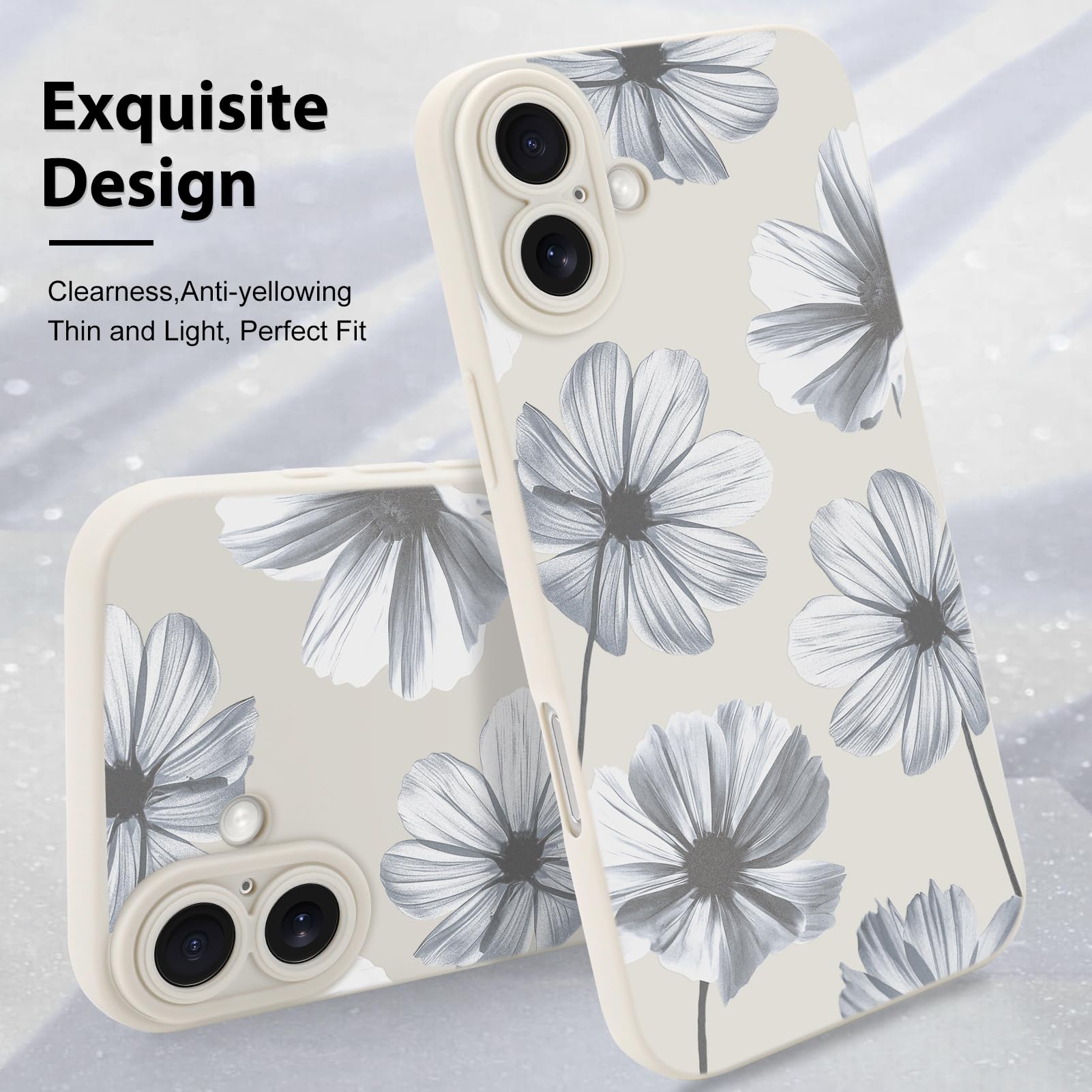 Foto 3 | Funda De Teléfono Mzelq Para Iphone 16 De Silicona Con Flores Florales Blancas - Venta Internacional.