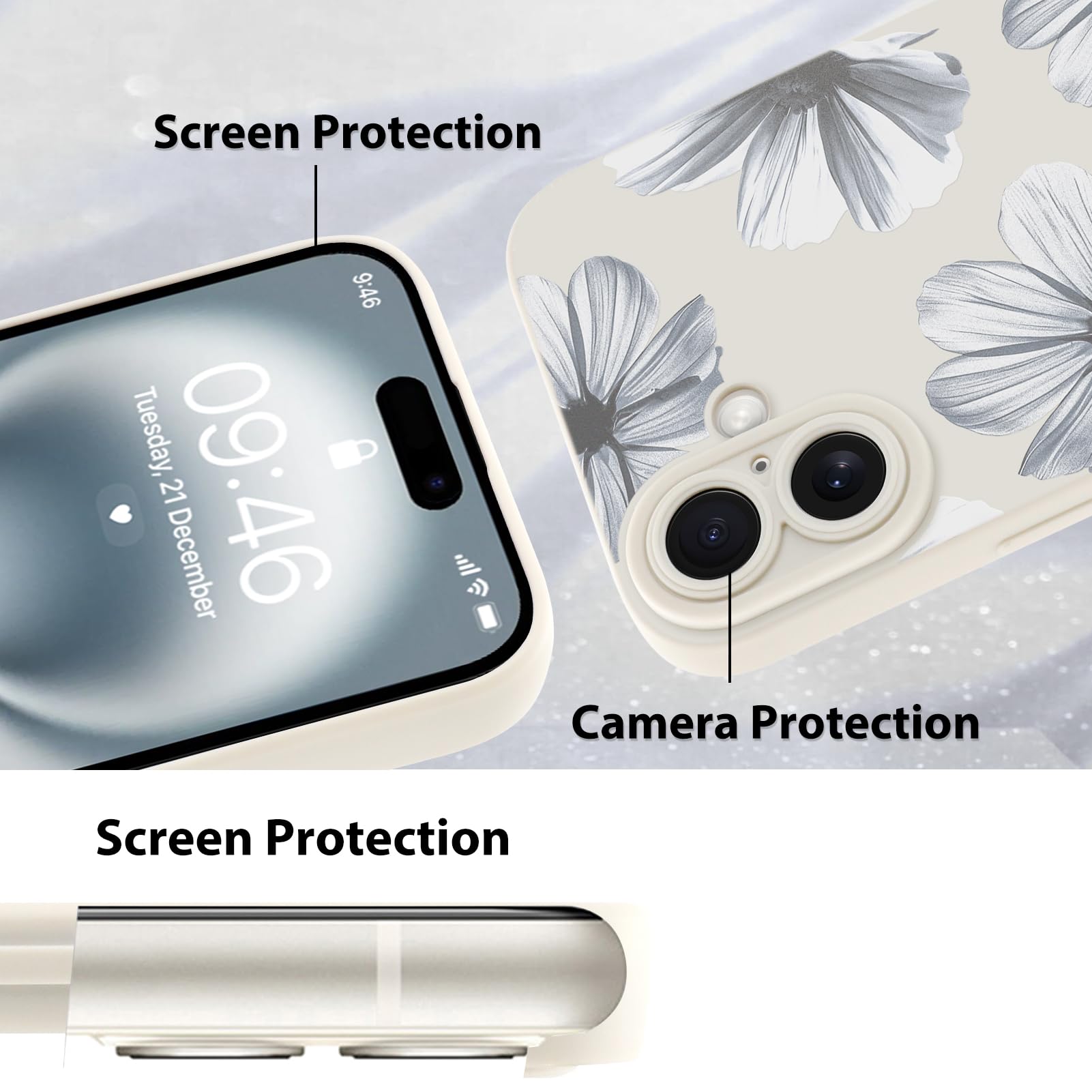 Foto 4 | Funda De Teléfono Mzelq Para Iphone 16 De Silicona Con Flores Florales Blancas - Venta Internacional.