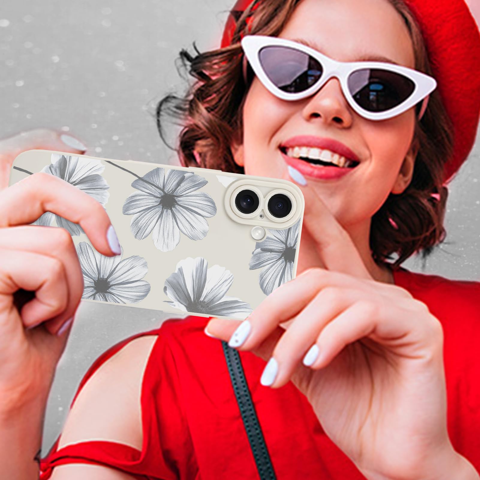 Foto 7 pulgar | Funda De Teléfono Mzelq Para Iphone 16 De Silicona Con Flores Florales Blancas - Venta Internacional.