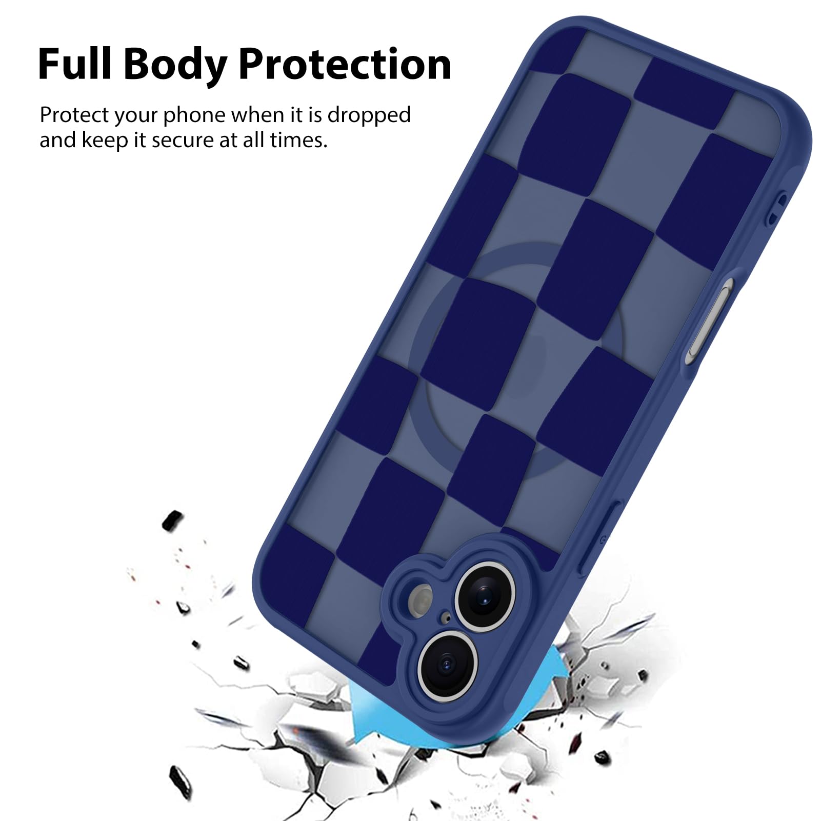 Foto 3 pulgar | Funda De Teléfono Kanghar Para Iphone 16 A Cuadros Azul Mate - Venta Internacional.