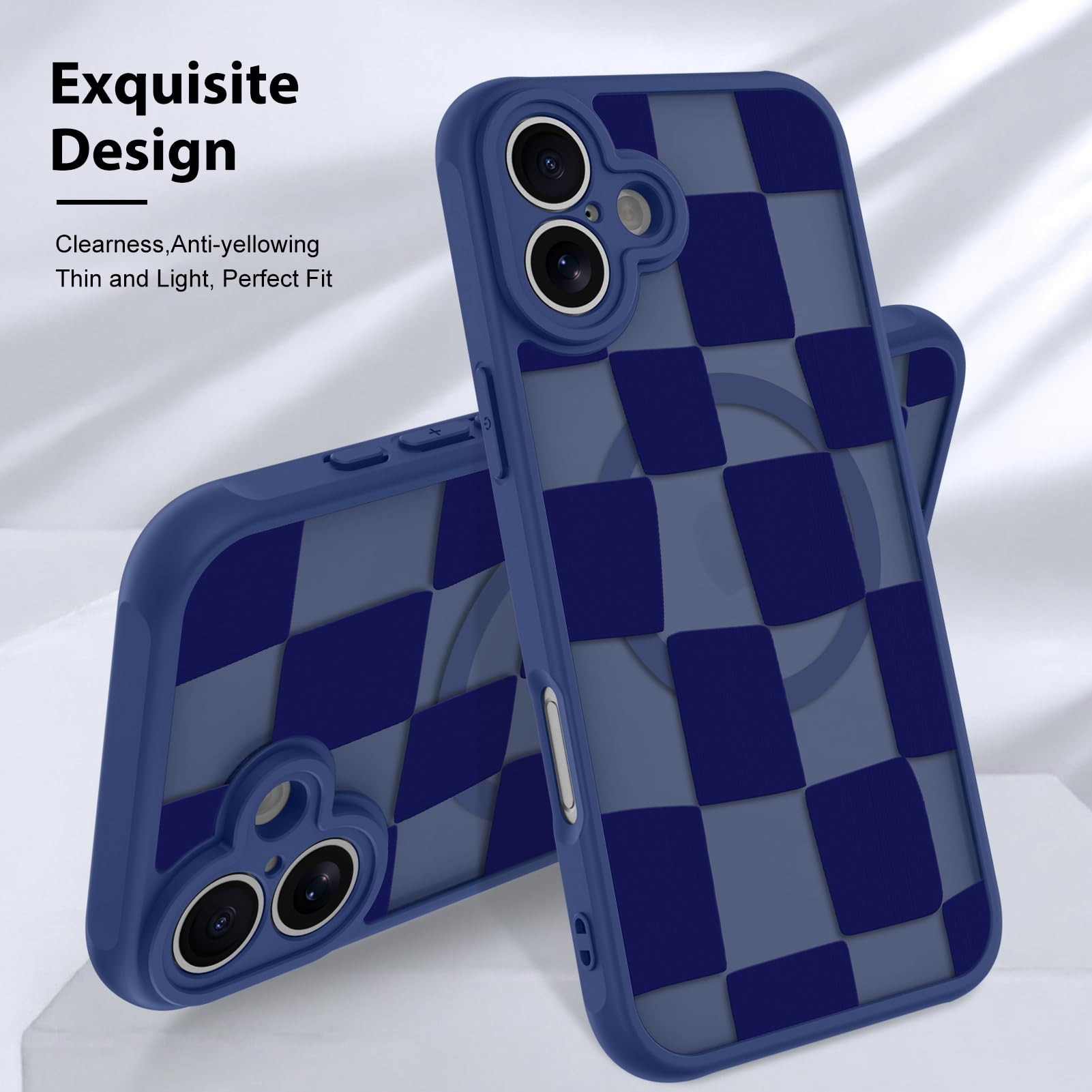 Foto 4 pulgar | Funda De Teléfono Kanghar Para Iphone 16 A Cuadros Azul Mate - Venta Internacional.