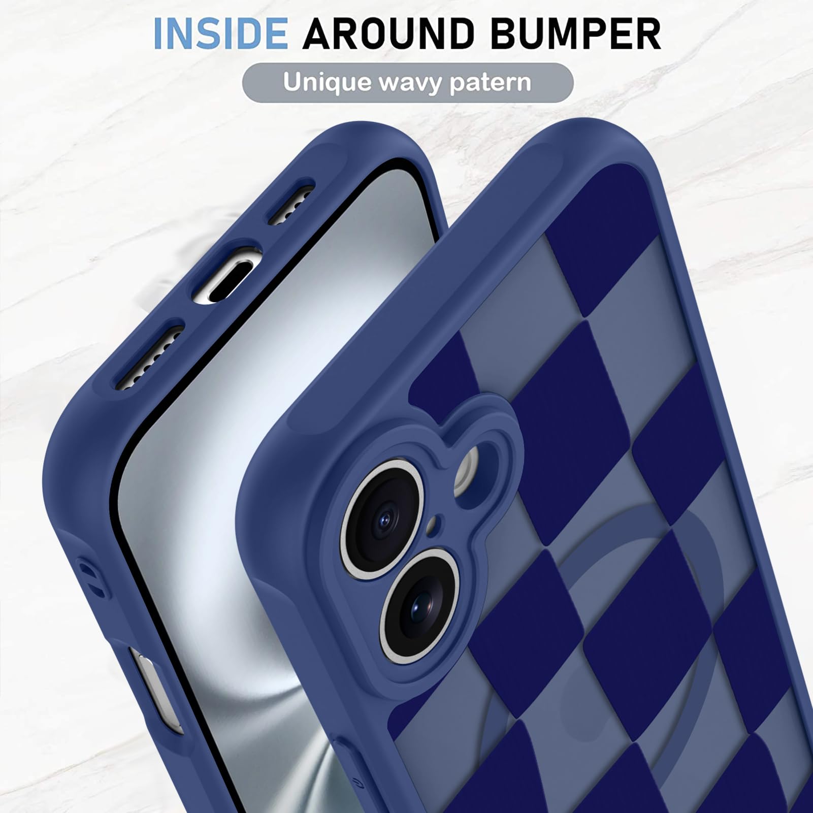 Foto 5 pulgar | Funda De Teléfono Kanghar Para Iphone 16 A Cuadros Azul Mate - Venta Internacional.