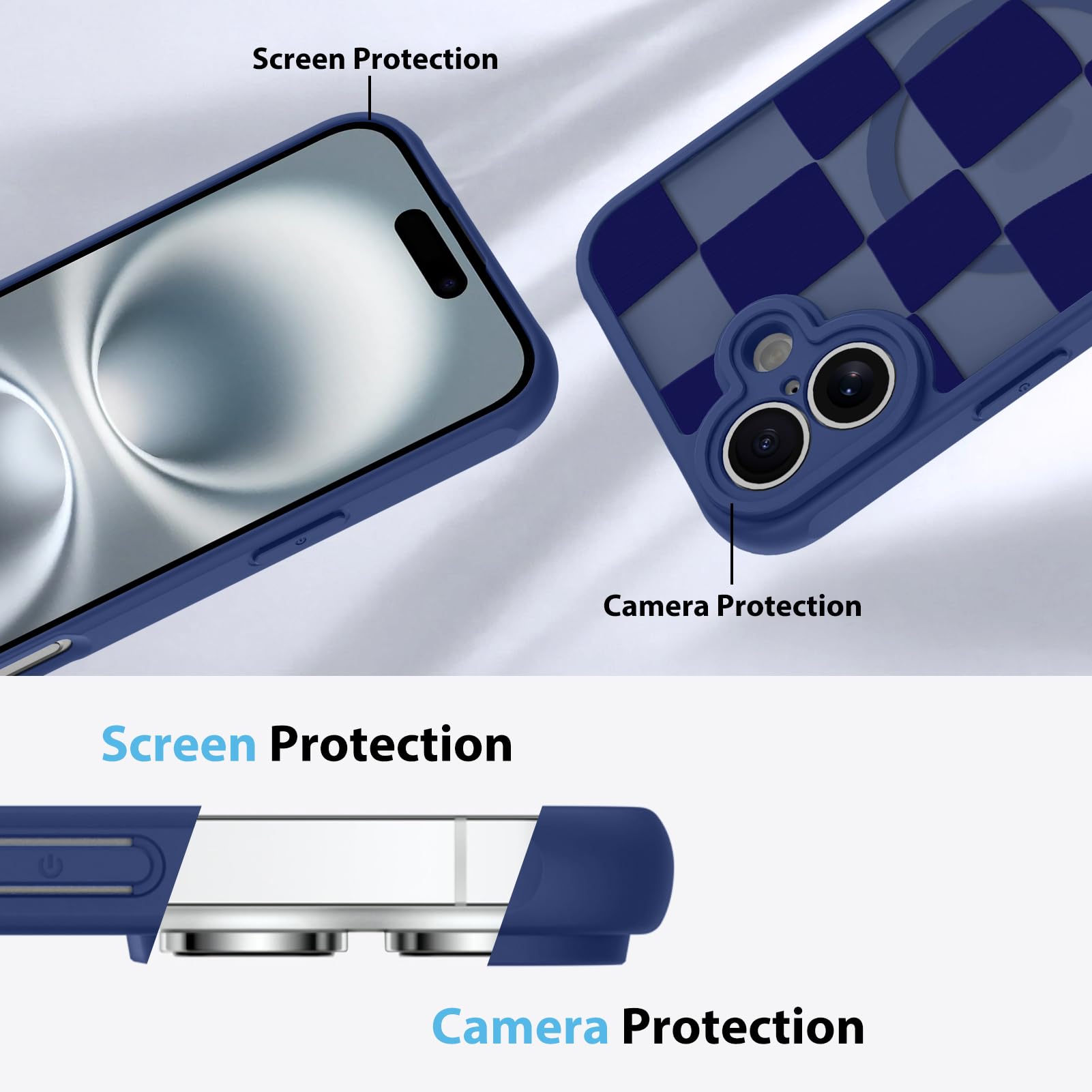 Foto 6 pulgar | Funda De Teléfono Kanghar Para Iphone 16 A Cuadros Azul Mate - Venta Internacional.