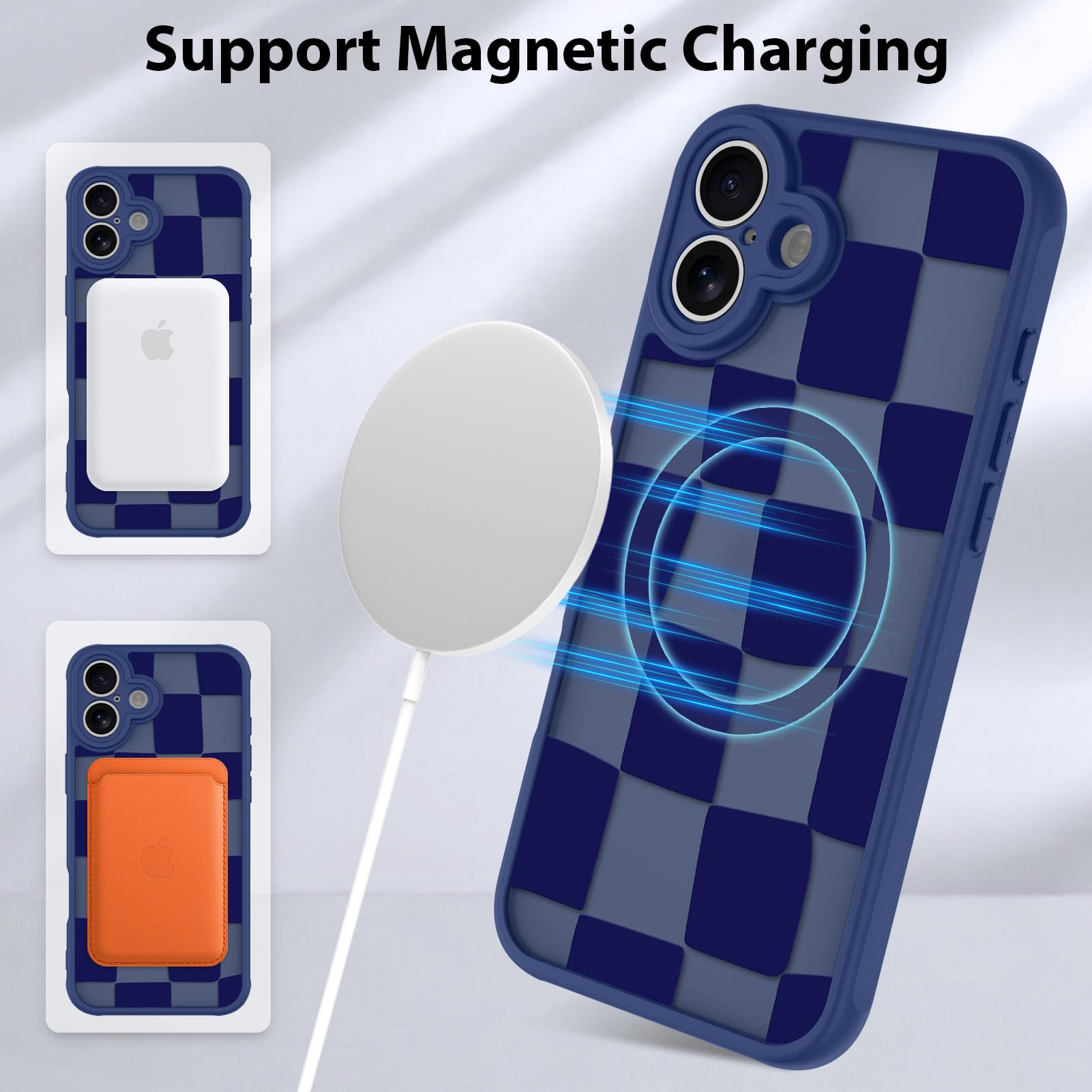 Foto 7 pulgar | Funda De Teléfono Kanghar Para Iphone 16 A Cuadros Azul Mate - Venta Internacional.