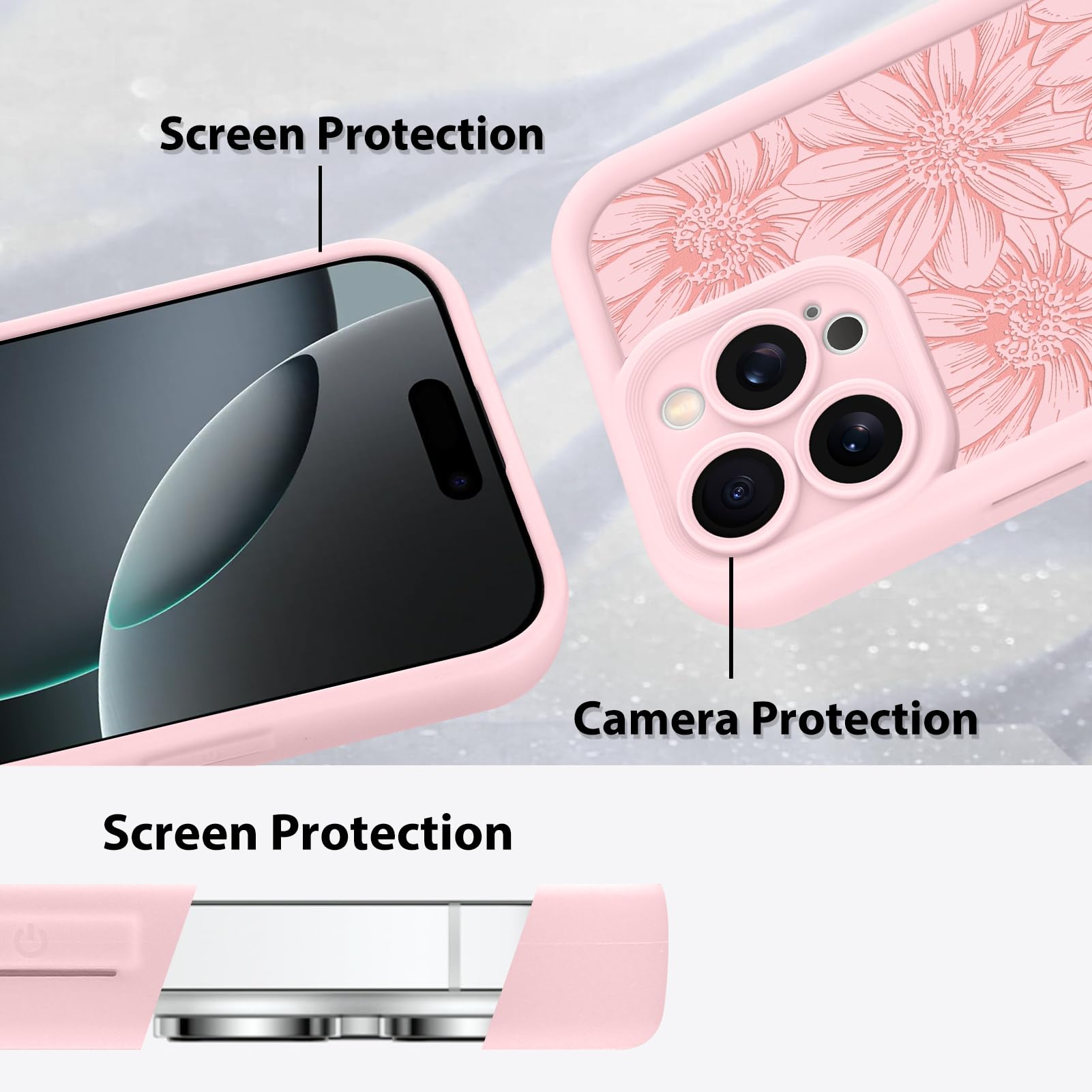 Foto 4 | Funda De Teléfono Mzelq Para Iphone 16 Pro Max De Silicona Rosa Girasol - Venta Internacional.