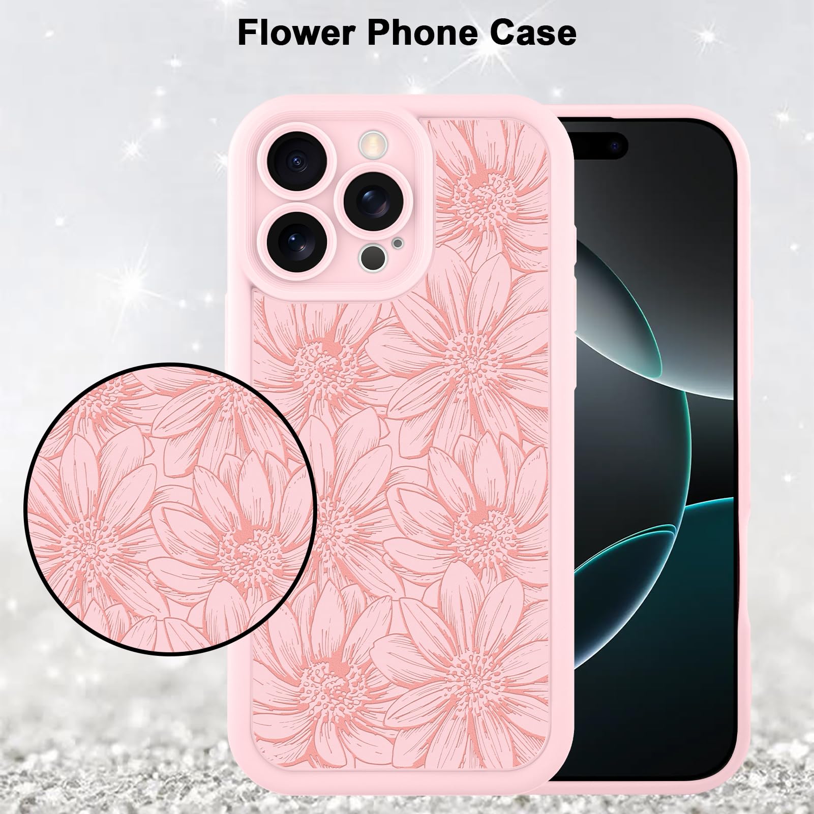 Foto 6 pulgar | Funda De Teléfono Mzelq Para Iphone 16 Pro Max De Silicona Rosa Girasol - Venta Internacional.