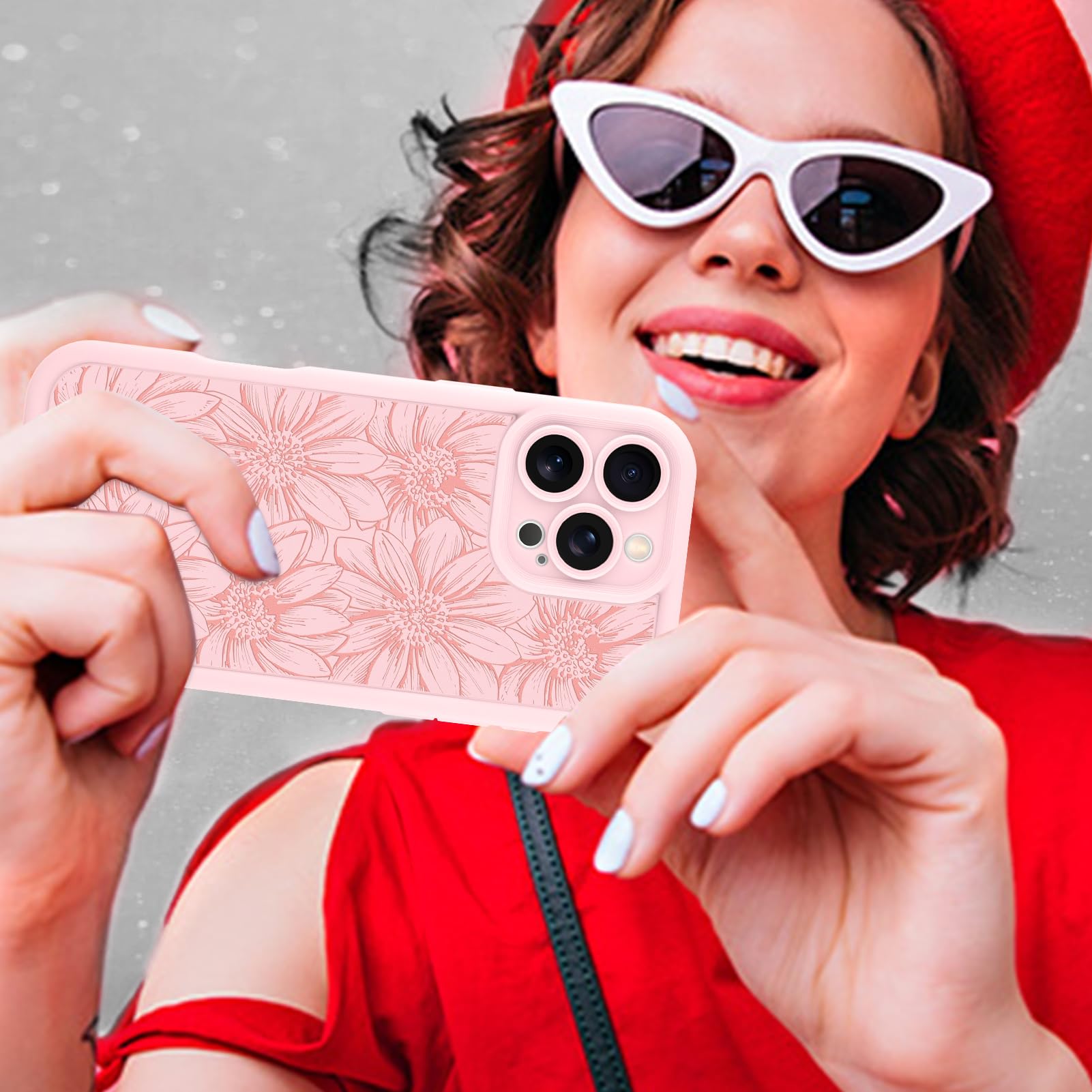 Foto 7 pulgar | Funda De Teléfono Mzelq Para Iphone 16 Pro Max De Silicona Rosa Girasol - Venta Internacional.