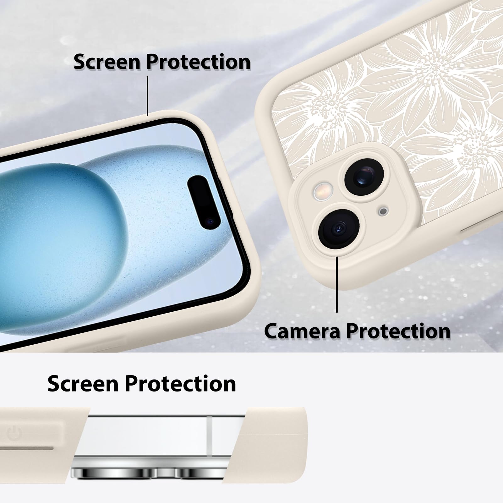 Foto 5 pulgar | Funda De Teléfono Mzelq Para Iphone 15 De Silicona Con Diseño Floral De Girasol - Venta Internacional.