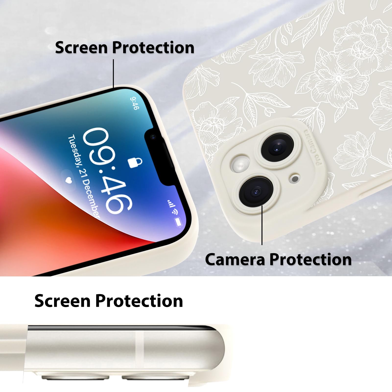 Foto 4 | Funda De Teléfono Mzelq Para Iphone 14 De Silicona Con Flores Y Rosas - Venta Internacional.