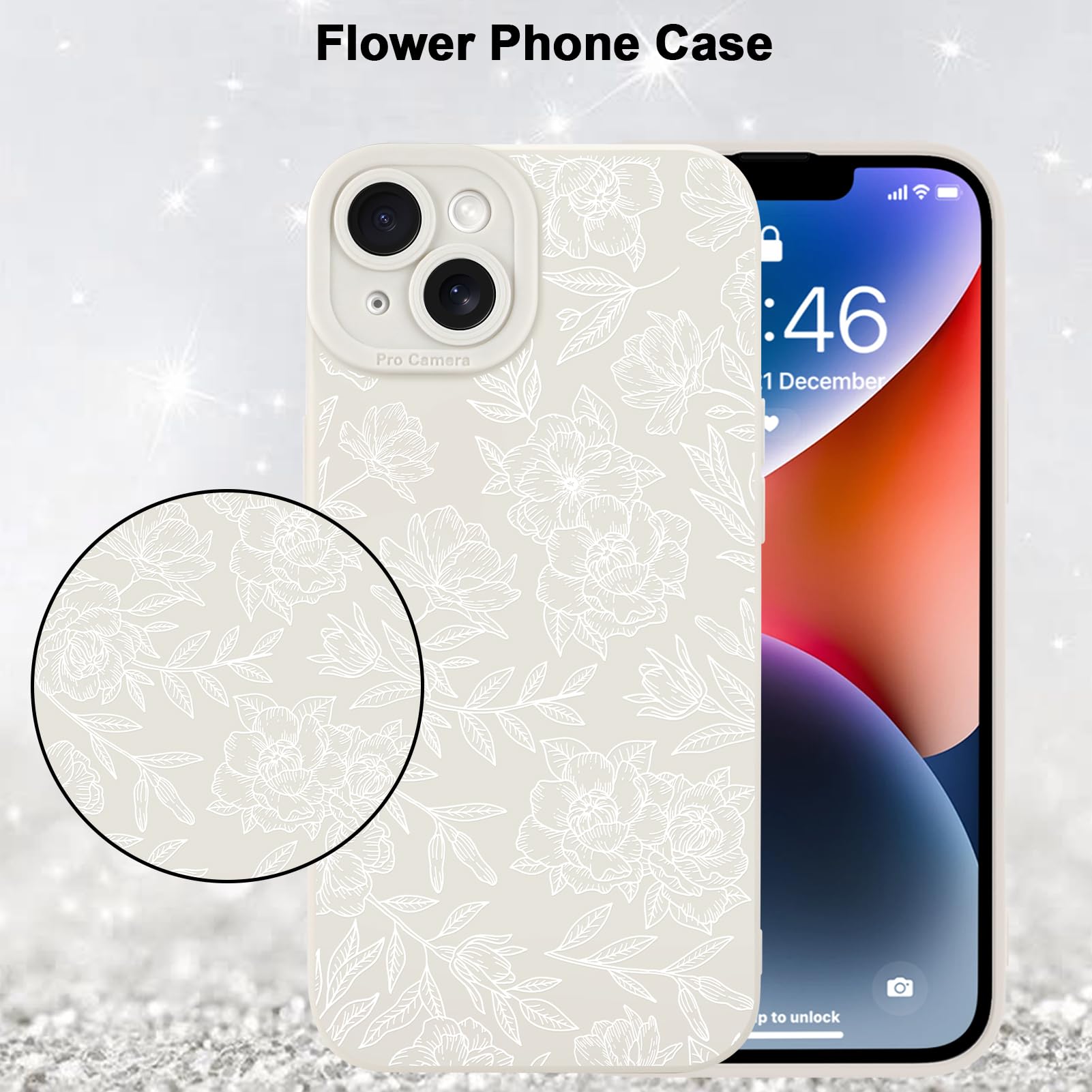 Foto 5 | Funda De Teléfono Mzelq Para Iphone 14 De Silicona Con Flores Y Rosas - Venta Internacional.