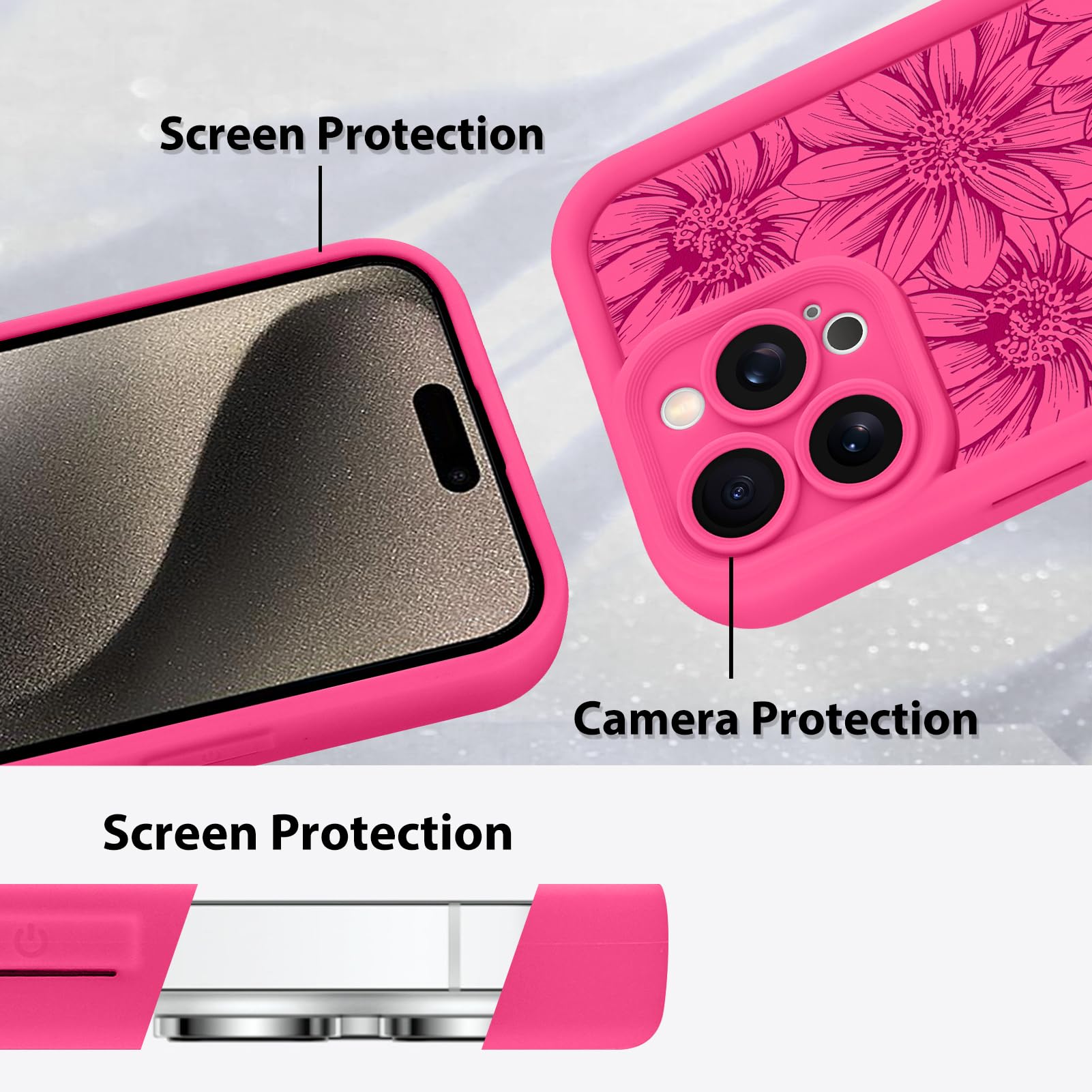 Foto 5 pulgar | Funda De Teléfono Mzelq De Silicona Con Diseño Floral De Girasol Para Iphone 15 Pro Max - Venta Internacional.