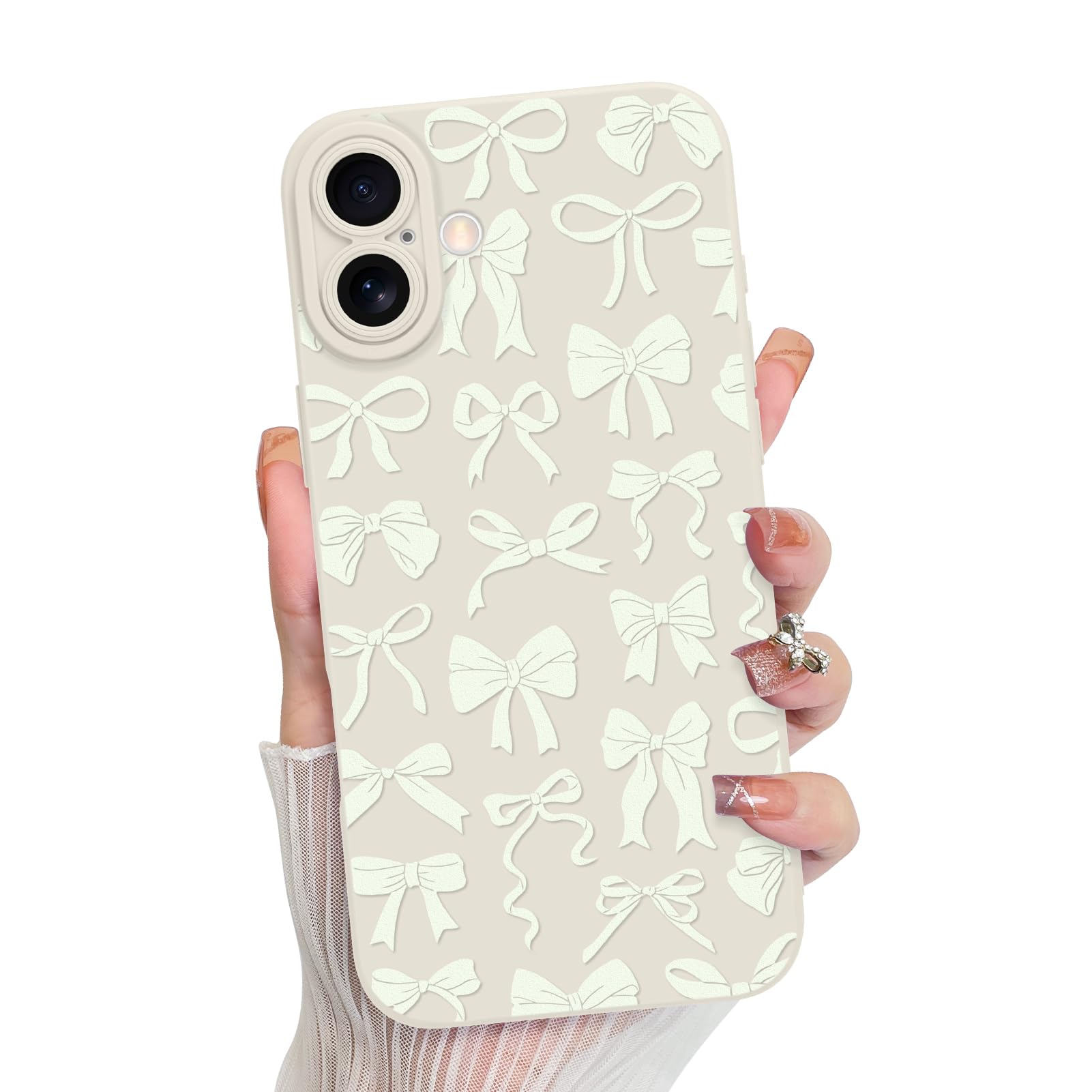 Foto 2 pulgar | Funda De Silicona Mzelq Para Iphone 16 Con Forma De Lazo, Color Blanco - Venta Internacional.