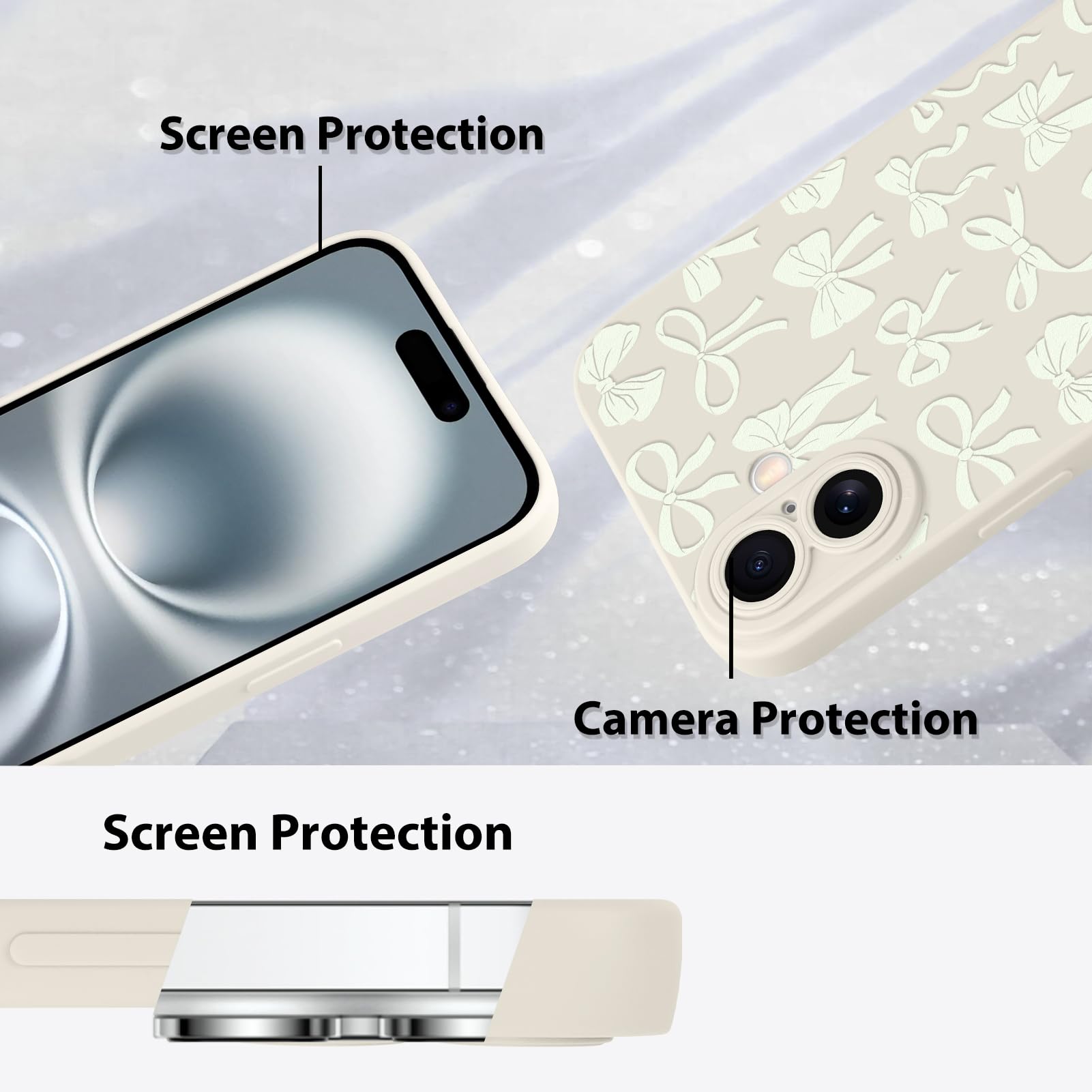 Foto 5 pulgar | Funda De Silicona Mzelq Para Iphone 16 Con Forma De Lazo, Color Blanco - Venta Internacional.
