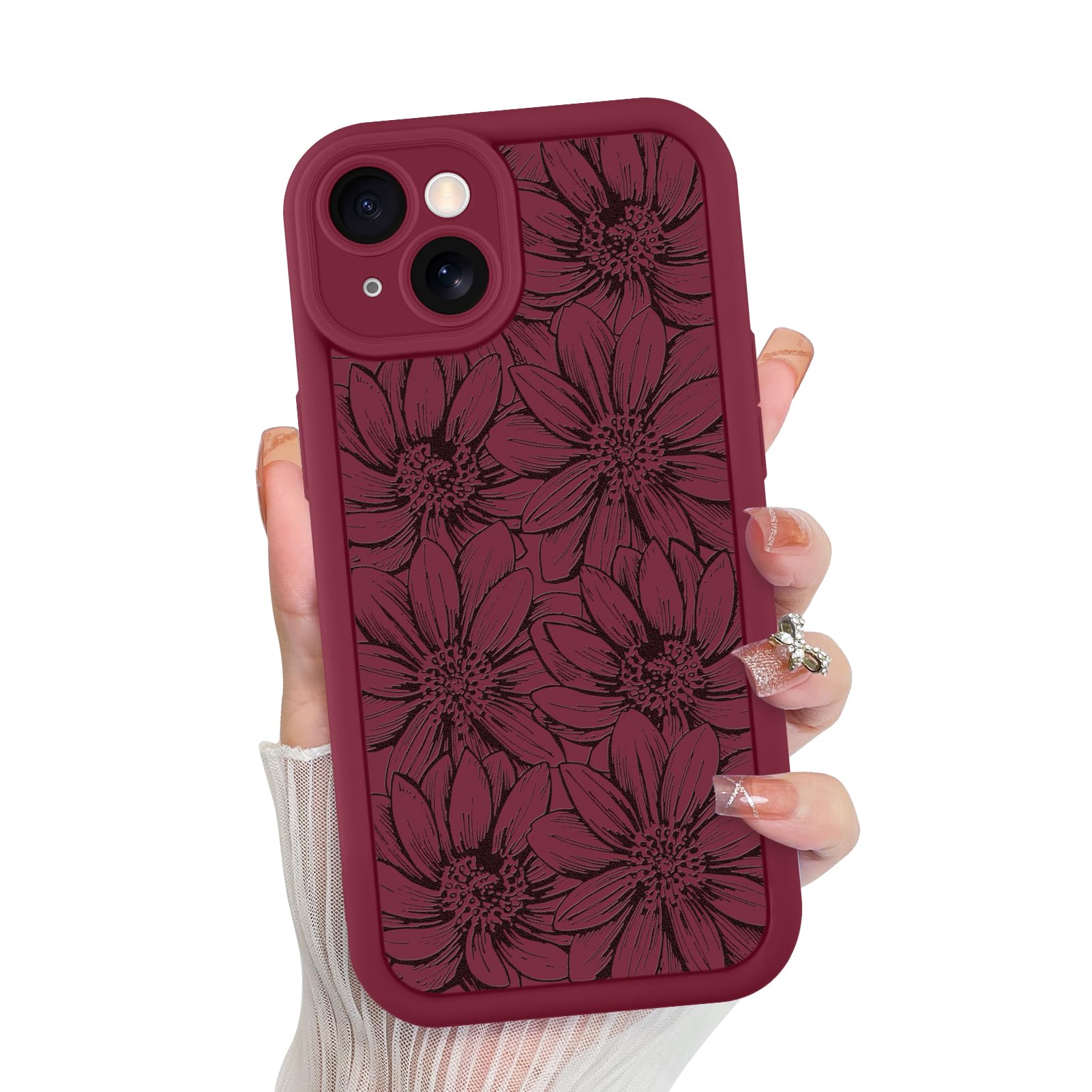 Foto 2 pulgar | Funda De Teléfono Mzelq Para Iphone 15 De Silicona, Color Rojo Girasol - Venta Internacional.