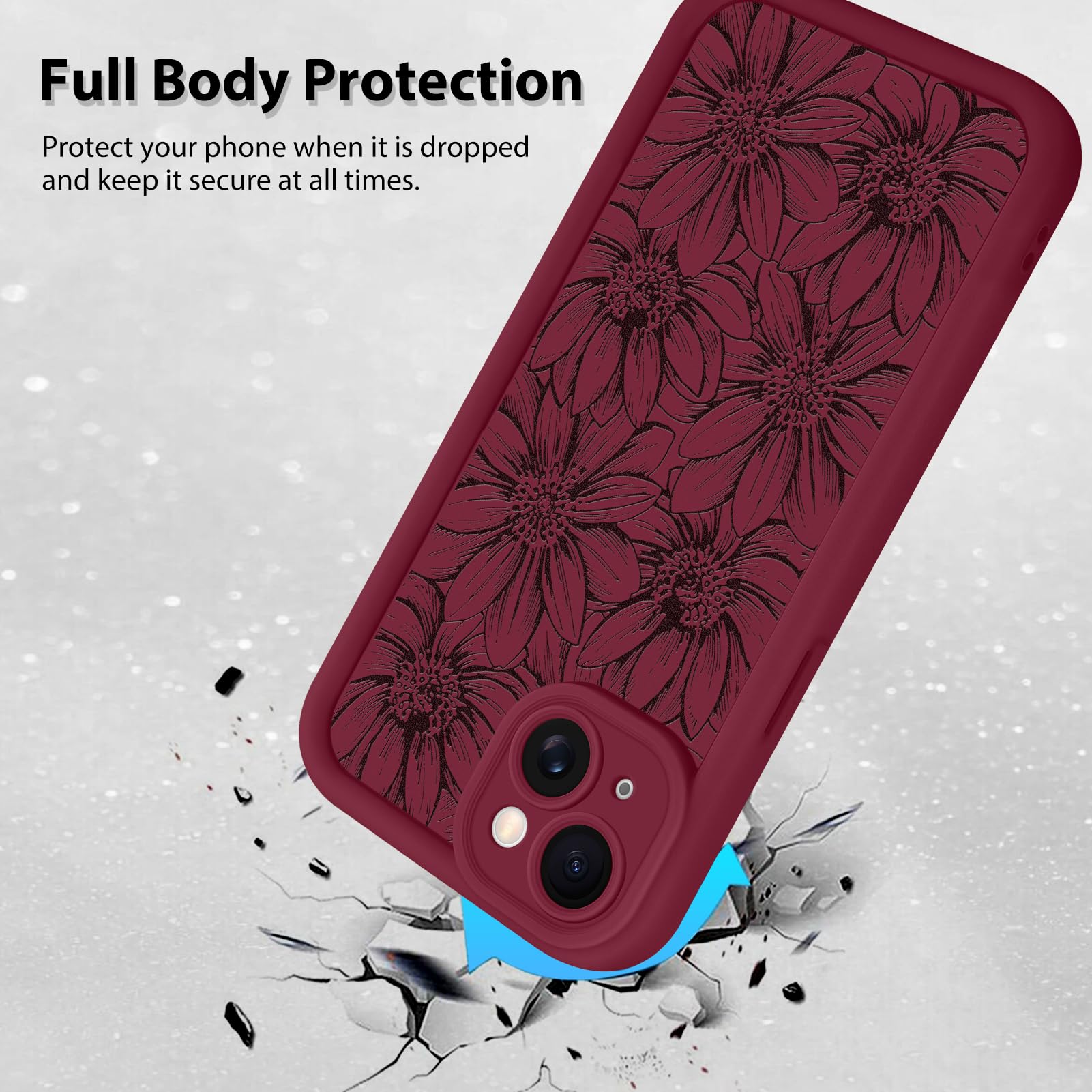Foto 3 pulgar | Funda De Teléfono Mzelq Para Iphone 15 De Silicona, Color Rojo Girasol - Venta Internacional.
