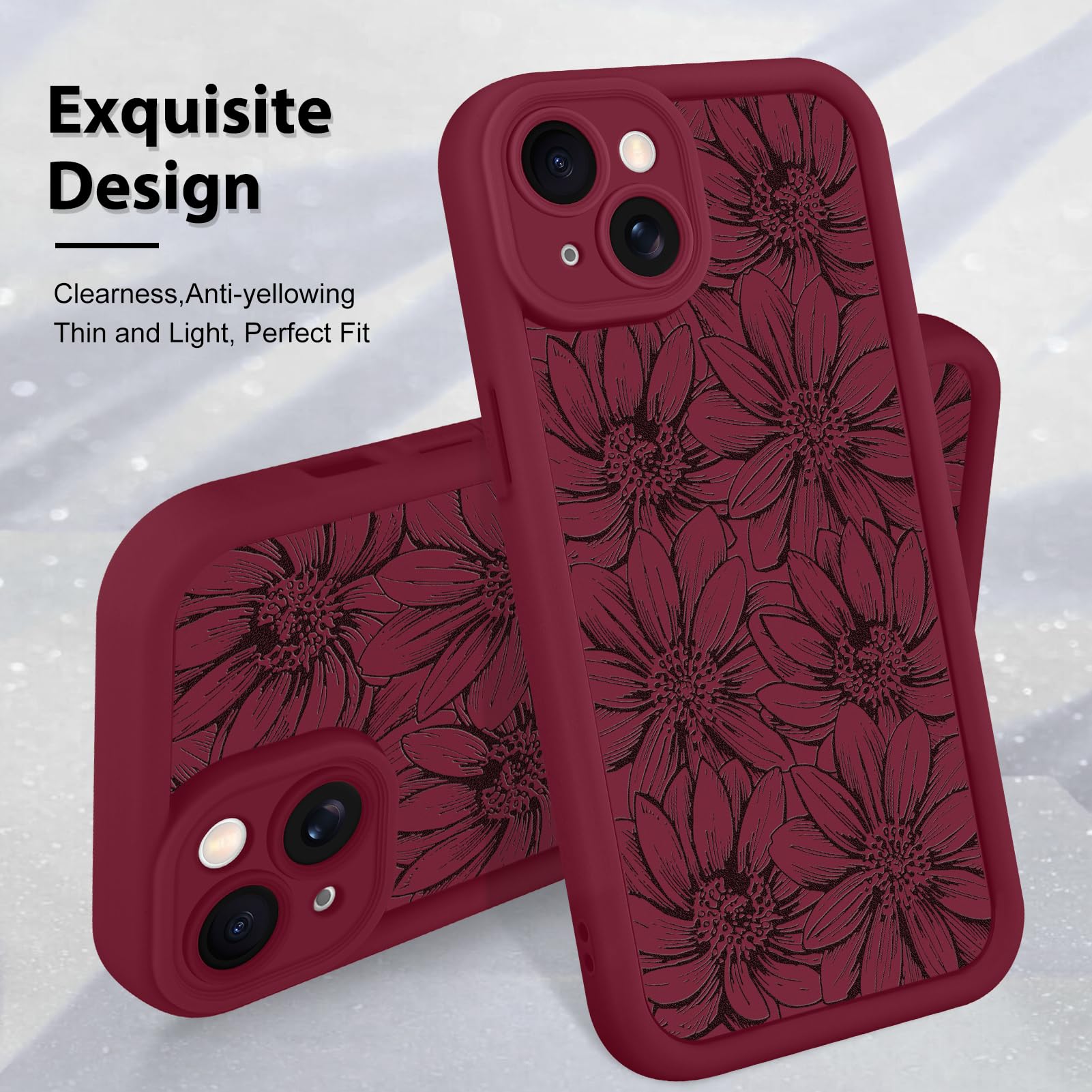 Foto 4 pulgar | Funda De Teléfono Mzelq Para Iphone 15 De Silicona, Color Rojo Girasol - Venta Internacional.