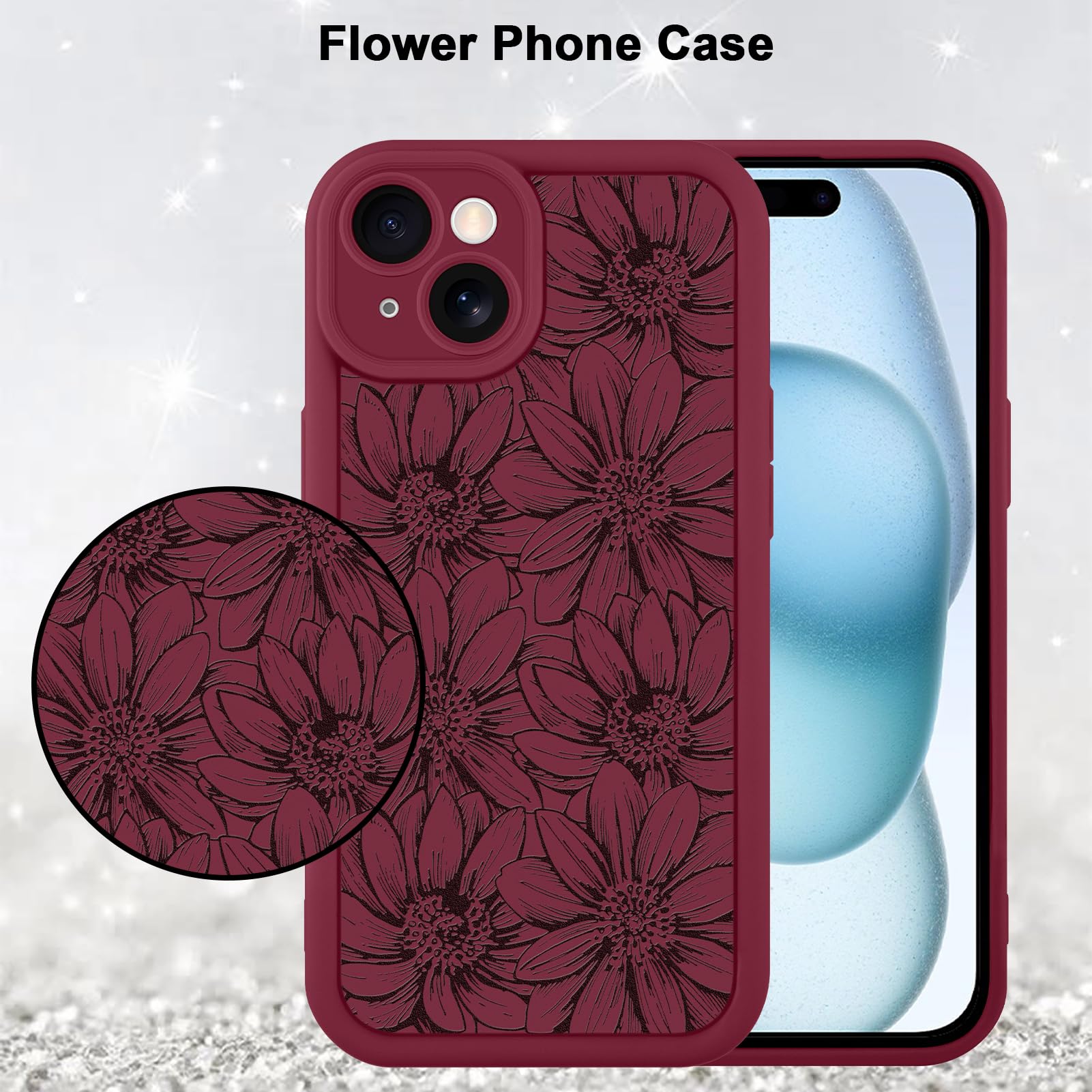 Foto 6 pulgar | Funda De Teléfono Mzelq Para Iphone 15 De Silicona, Color Rojo Girasol - Venta Internacional.