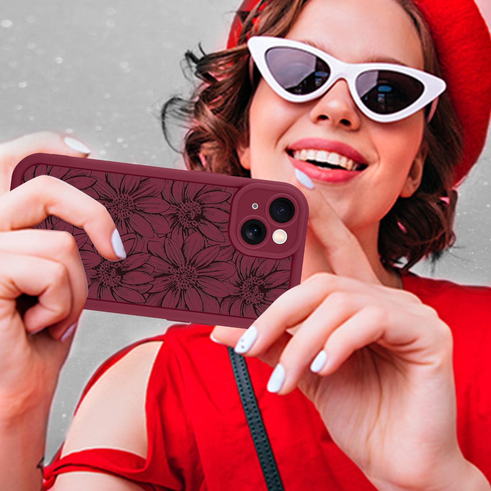 Foto 7 pulgar | Funda De Teléfono Mzelq Para Iphone 15 De Silicona, Color Rojo Girasol - Venta Internacional.