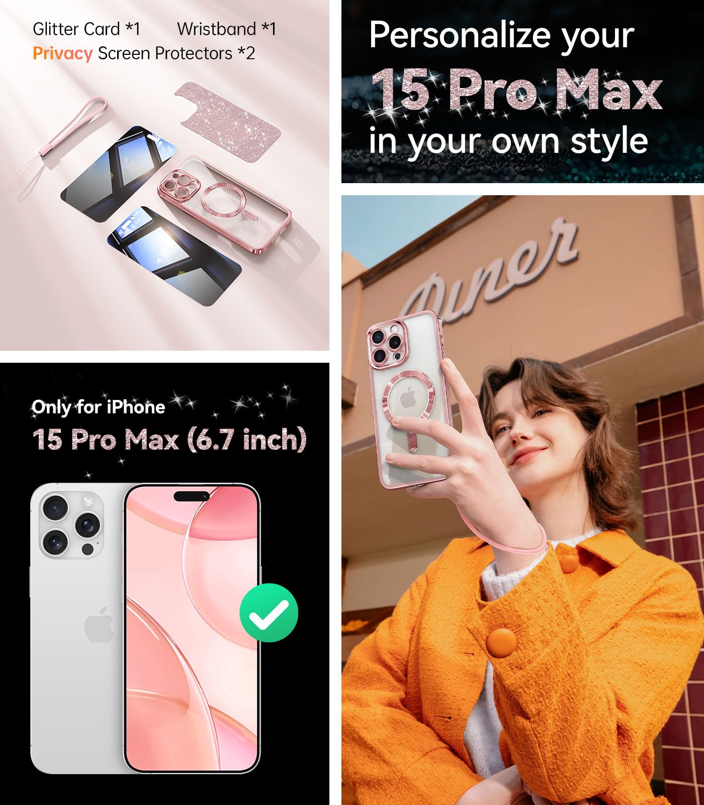 Foto 3 pulgar | Funda De Teléfono Meifigno Diseñada Para Iphone 15 Pro Max Rose Gold - Venta Internacional.