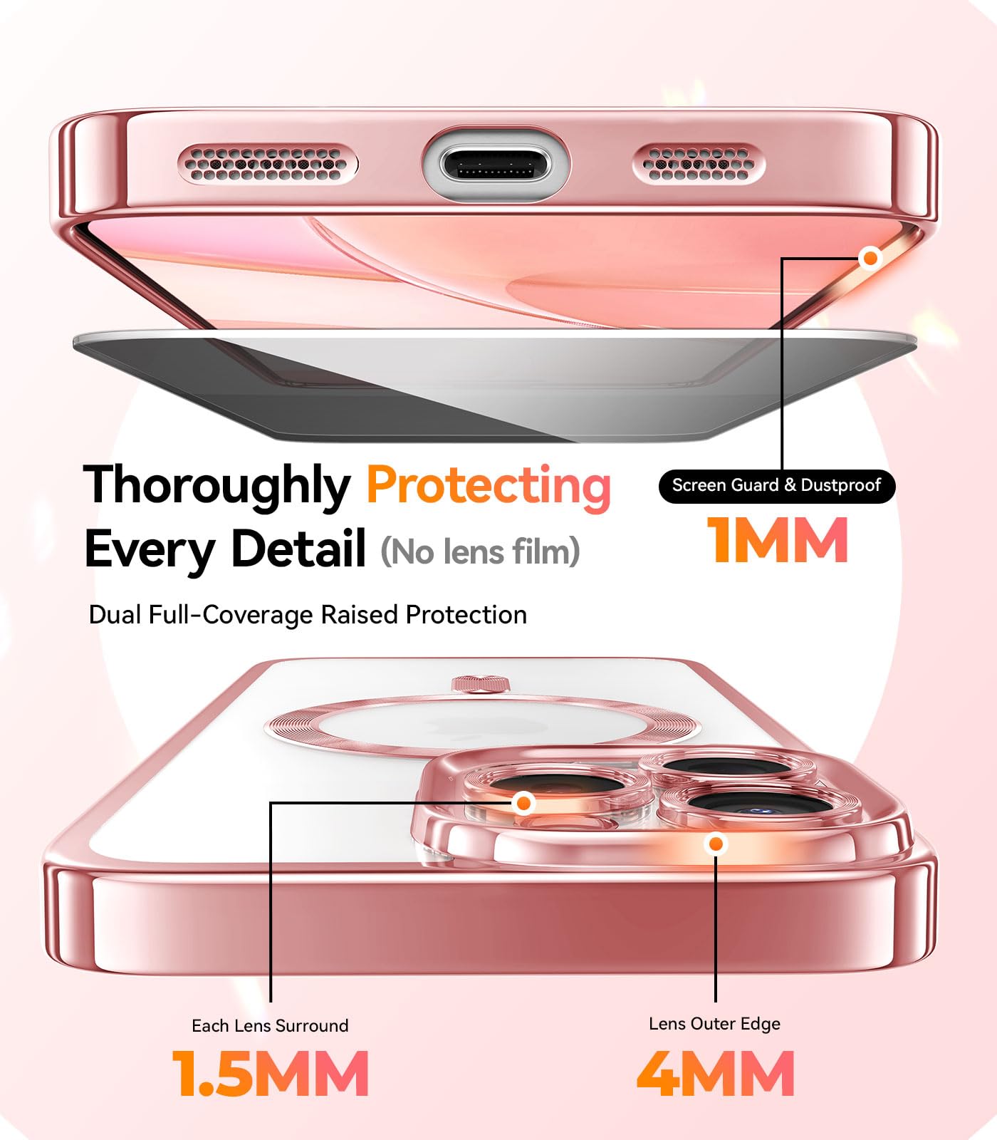 Foto 4 pulgar | Funda De Teléfono Meifigno Diseñada Para Iphone 15 Pro Max Rose Gold - Venta Internacional.
