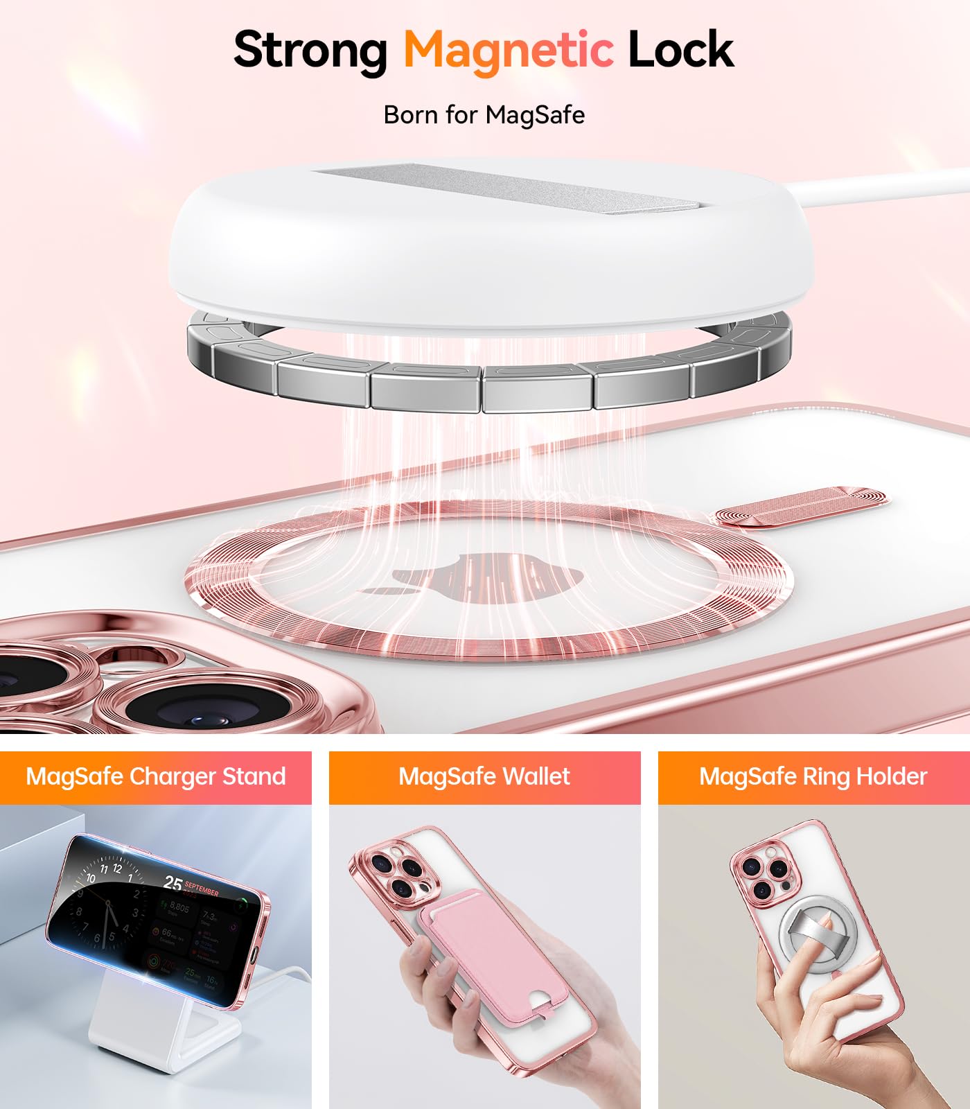 Foto 7 pulgar | Funda De Teléfono Meifigno Diseñada Para Iphone 15 Pro Max Rose Gold - Venta Internacional.