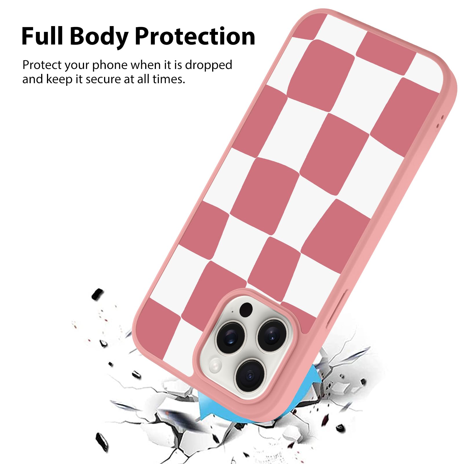 Foto 3 pulgar | Funda De Teléfono Kanghar Para Iphone 15 Pro Max A Cuadros Rosa - Venta Internacional.