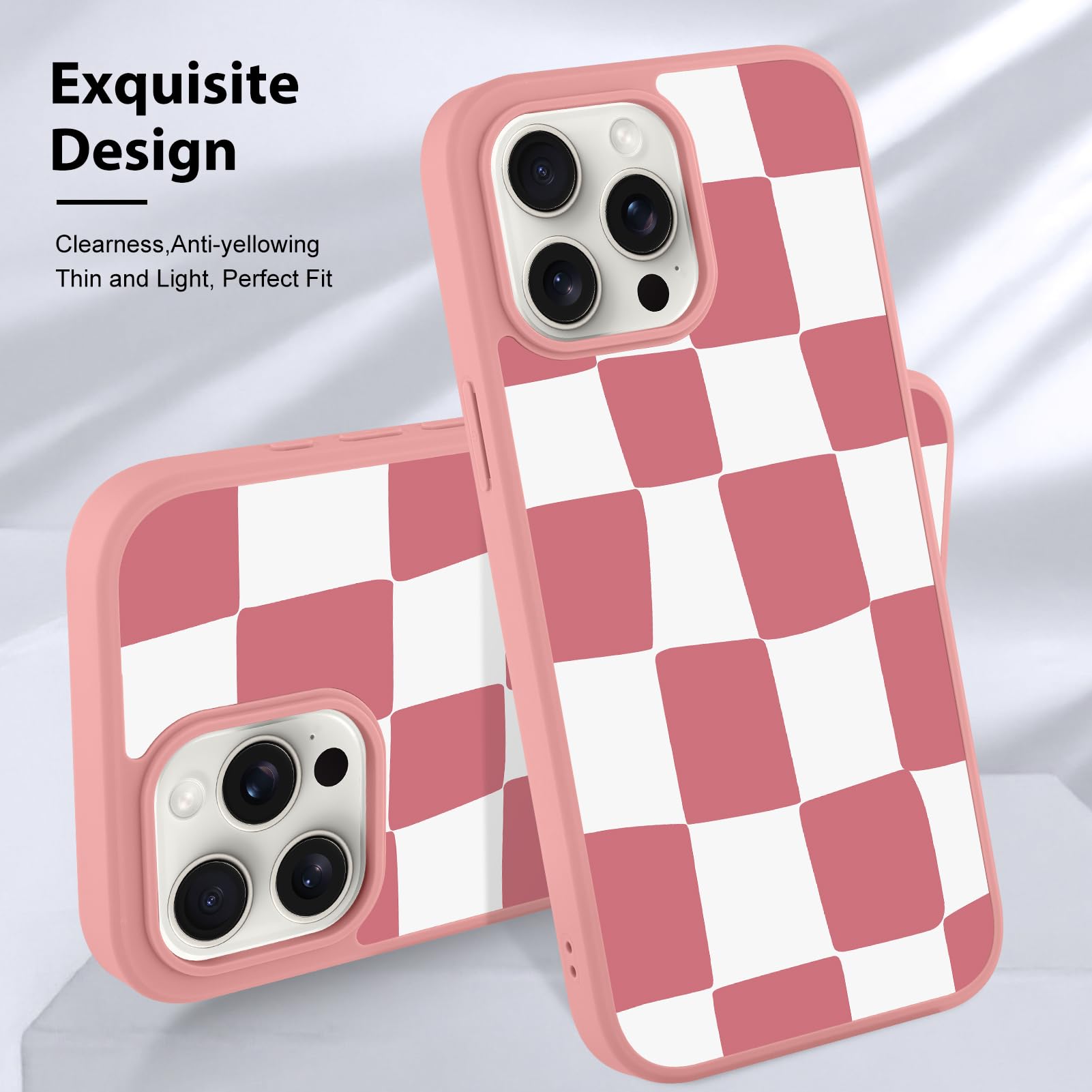 Foto 4 pulgar | Funda De Teléfono Kanghar Para Iphone 15 Pro Max A Cuadros Rosa - Venta Internacional.