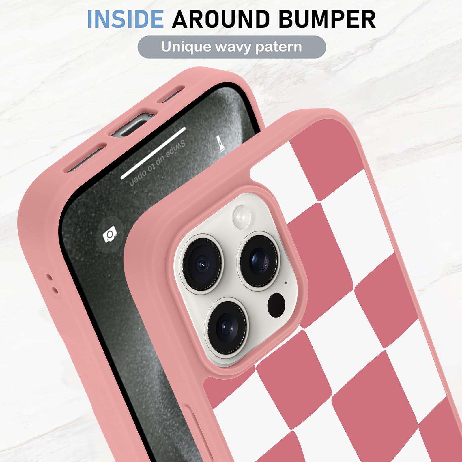 Foto 5 pulgar | Funda De Teléfono Kanghar Para Iphone 15 Pro Max A Cuadros Rosa - Venta Internacional.