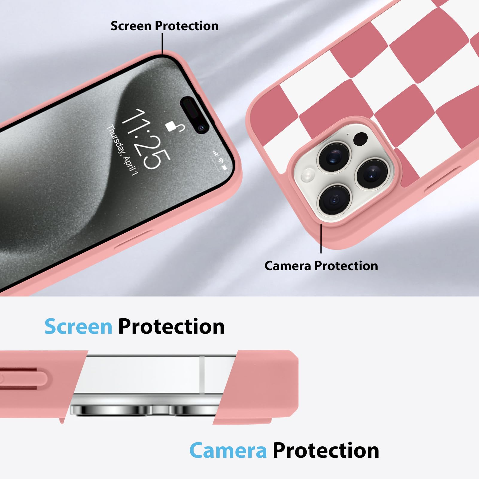 Foto 6 pulgar | Funda De Teléfono Kanghar Para Iphone 15 Pro Max A Cuadros Rosa - Venta Internacional.