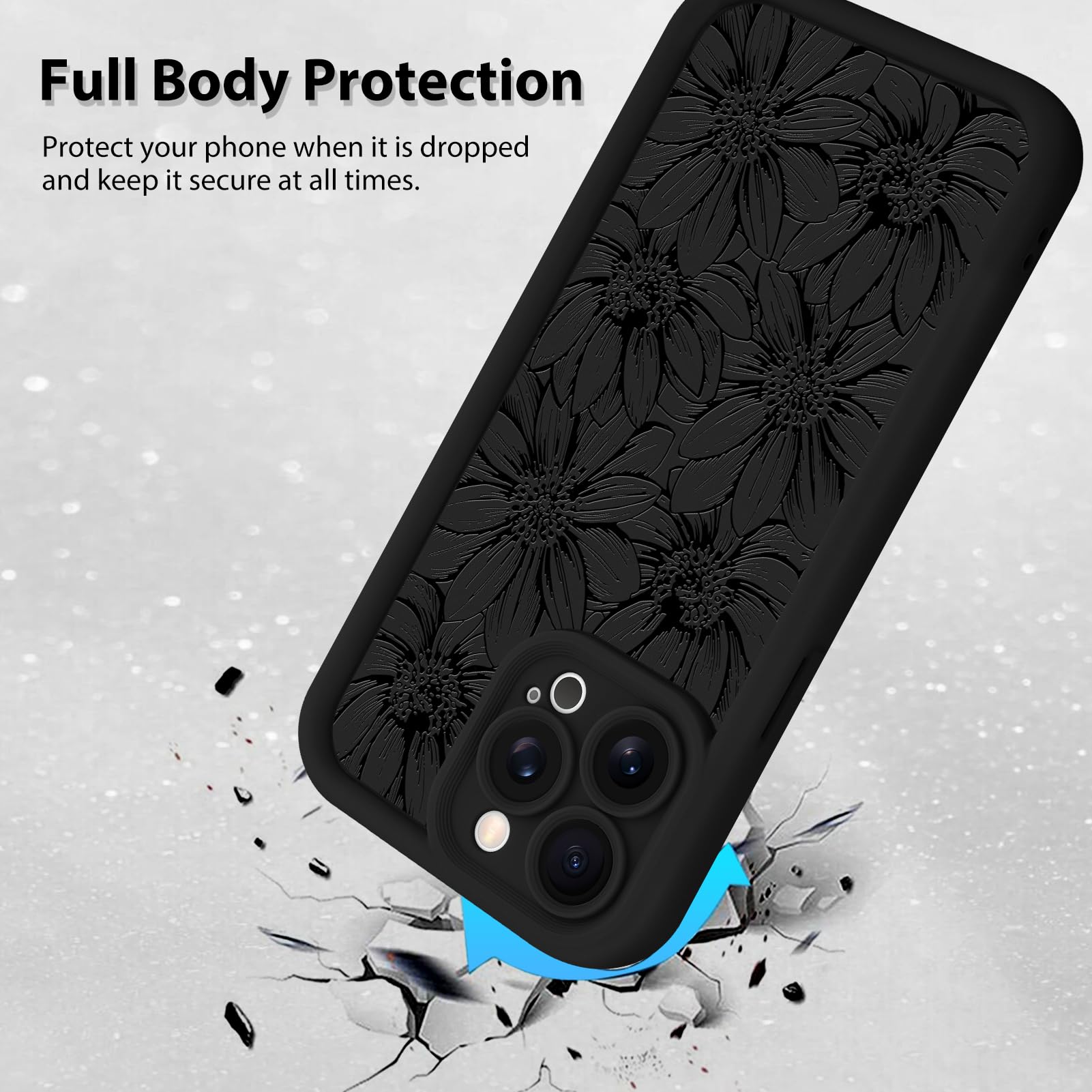 Foto 3 pulgar | Funda De Teléfono Mzelq Para Iphone 13 Pro De Silicona, Color Negro Con Forma De Girasol - Venta Internacional.
