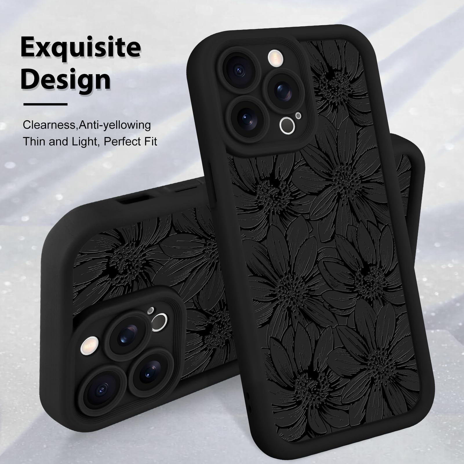 Foto 4 pulgar | Funda De Teléfono Mzelq Para Iphone 13 Pro De Silicona, Color Negro Con Forma De Girasol - Venta Internacional.