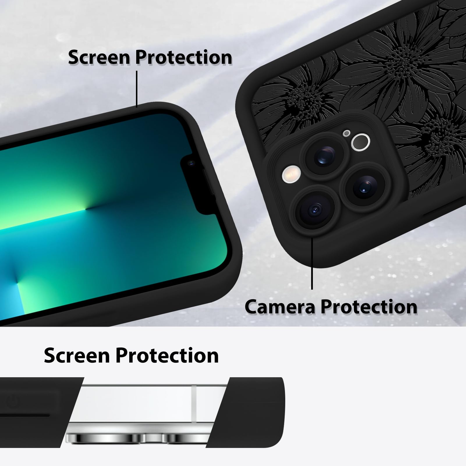 Foto 5 pulgar | Funda De Teléfono Mzelq Para Iphone 13 Pro De Silicona, Color Negro Con Forma De Girasol - Venta Internacional.