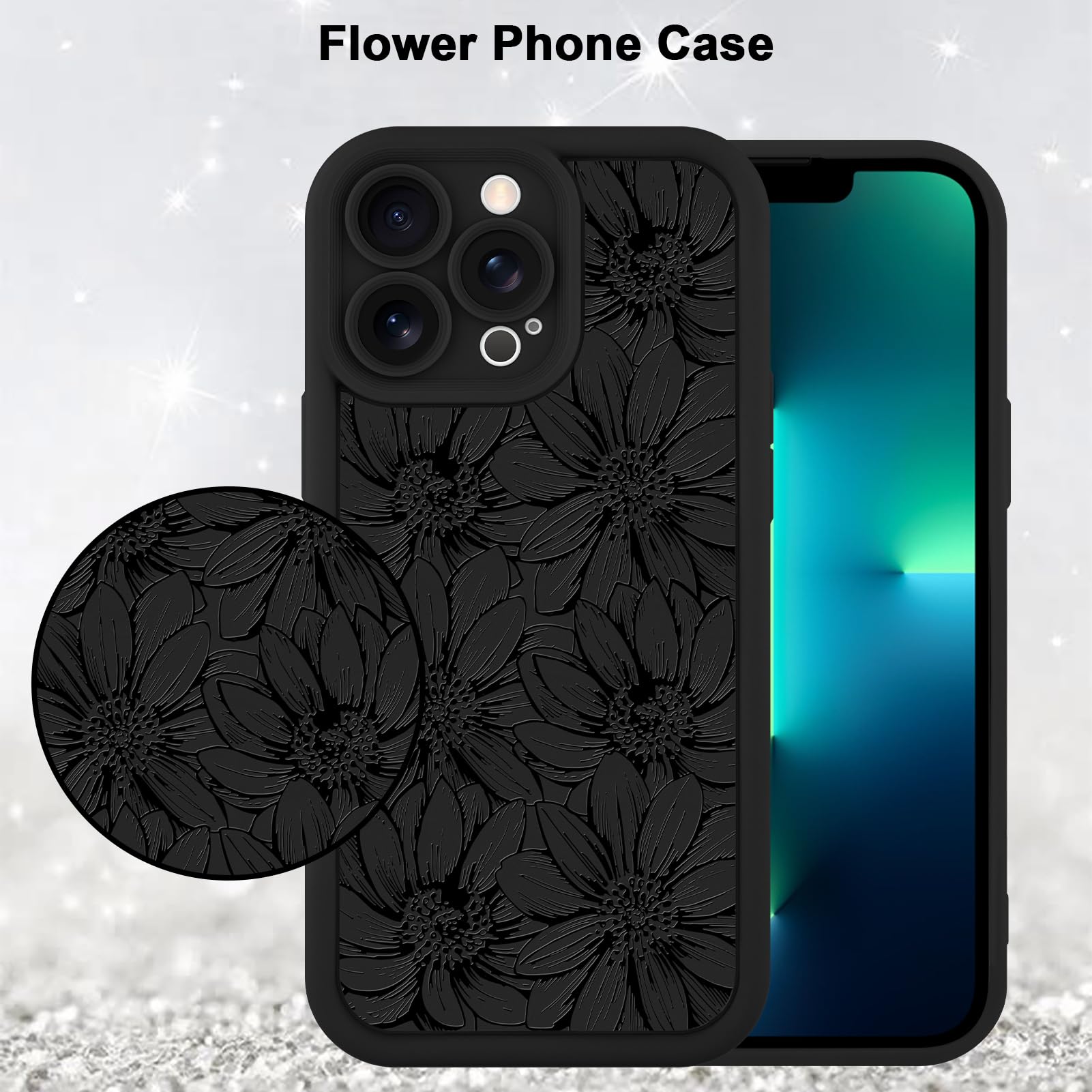 Foto 6 pulgar | Funda De Teléfono Mzelq Para Iphone 13 Pro De Silicona, Color Negro Con Forma De Girasol - Venta Internacional.