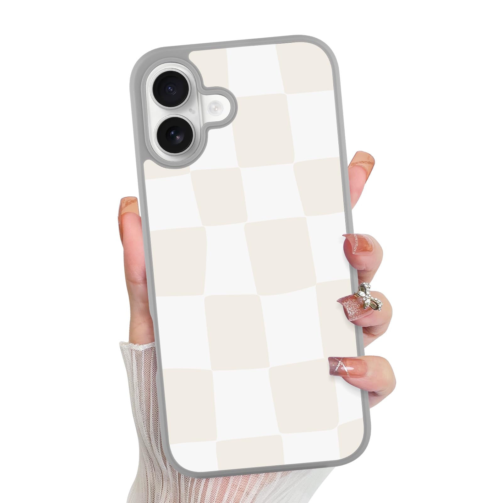 Foto 2 pulgar | Funda De Teléfono Kanghar Para Iphone 16, Estética A Cuadros, Gris Y Blanco - Venta Internacional.