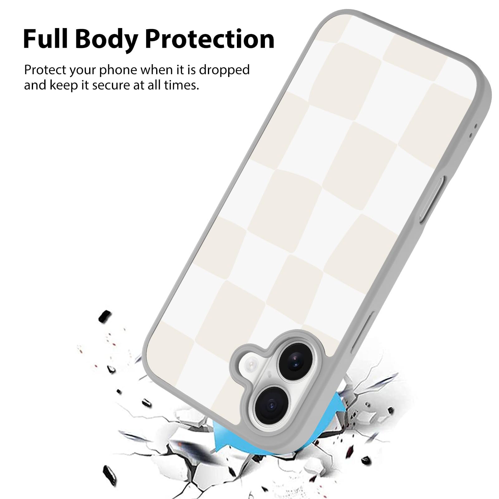 Foto 3 pulgar | Funda De Teléfono Kanghar Para Iphone 16, Estética A Cuadros, Gris Y Blanco - Venta Internacional.