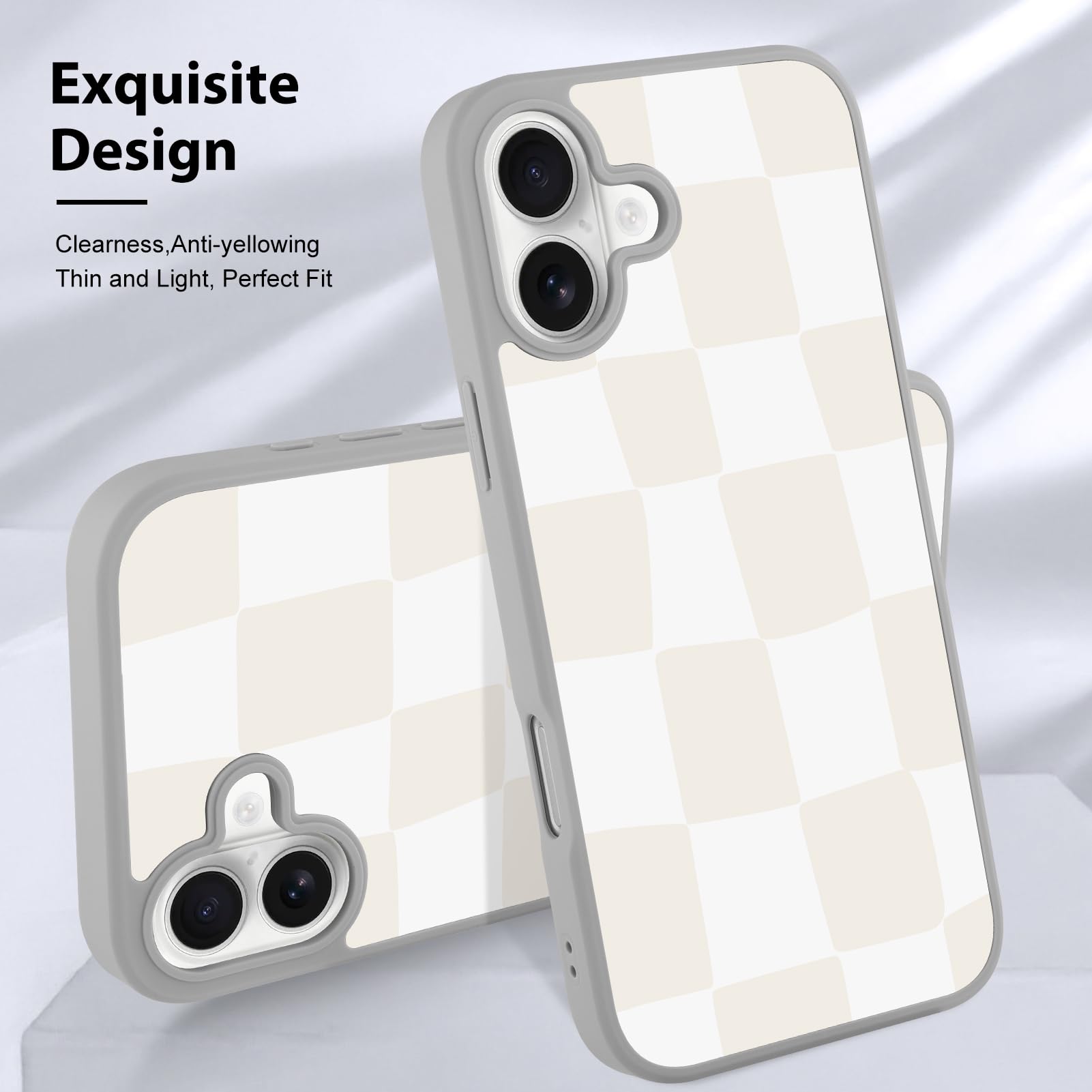 Foto 4 pulgar | Funda De Teléfono Kanghar Para Iphone 16, Estética A Cuadros, Gris Y Blanco - Venta Internacional.