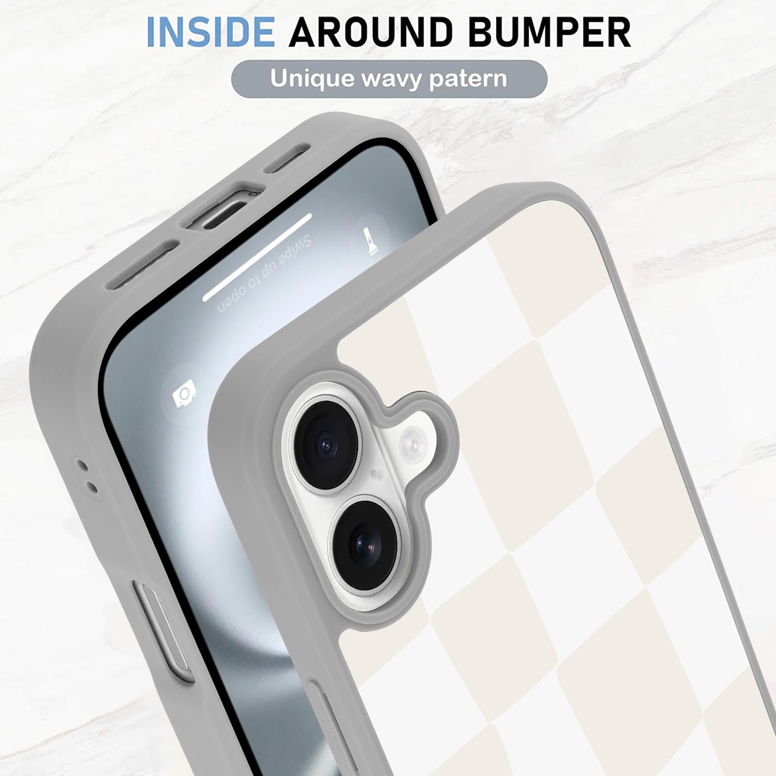 Foto 5 pulgar | Funda De Teléfono Kanghar Para Iphone 16, Estética A Cuadros, Gris Y Blanco - Venta Internacional.