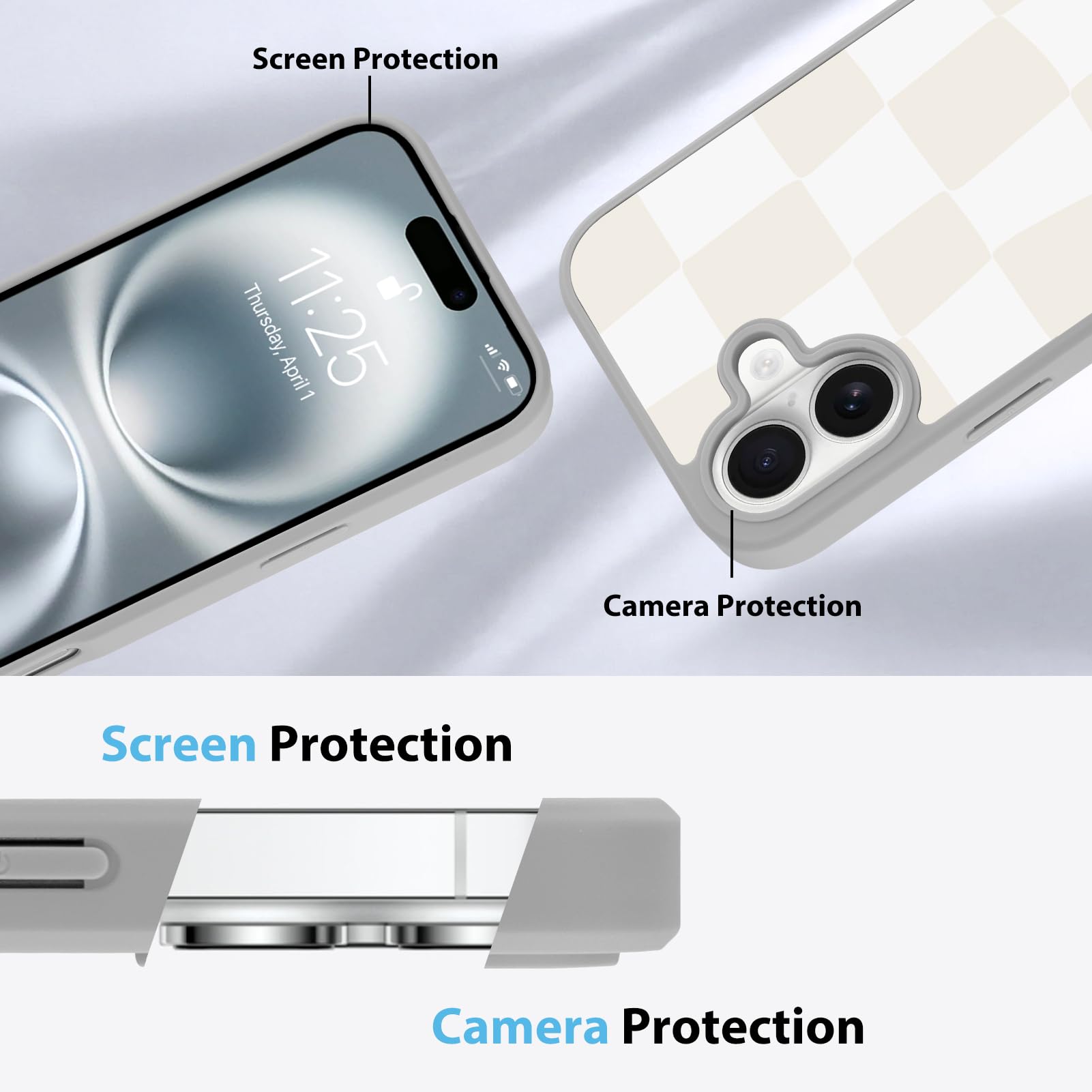 Foto 6 pulgar | Funda De Teléfono Kanghar Para Iphone 16, Estética A Cuadros, Gris Y Blanco - Venta Internacional.