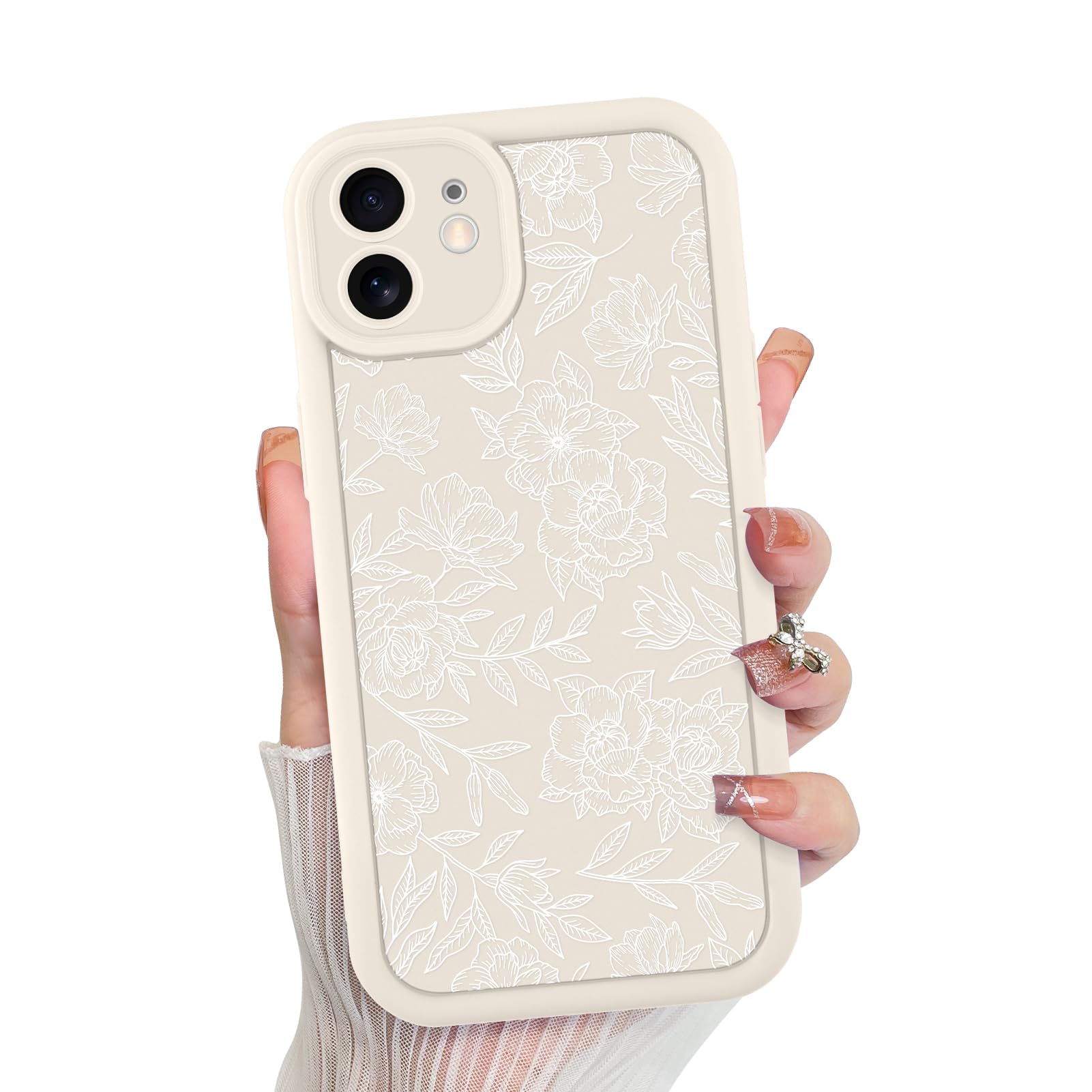 Foto 2 pulgar | Funda De Teléfono Mzelq Para Iphone 12 Con Flores Florales De Silicona, Color Blanco - Venta Internacional.