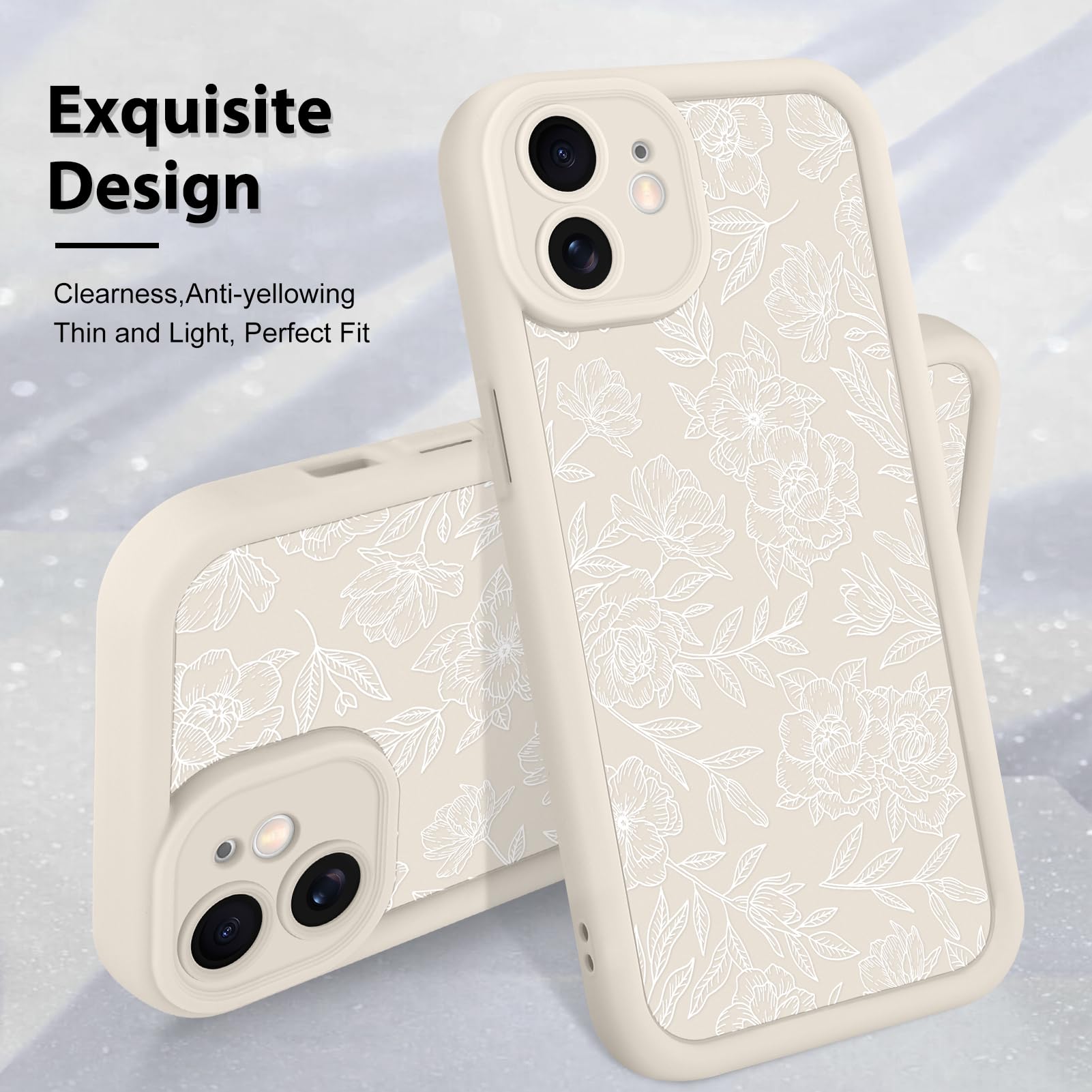 Foto 4 pulgar | Funda De Teléfono Mzelq Para Iphone 12 Con Flores Florales De Silicona, Color Blanco - Venta Internacional.